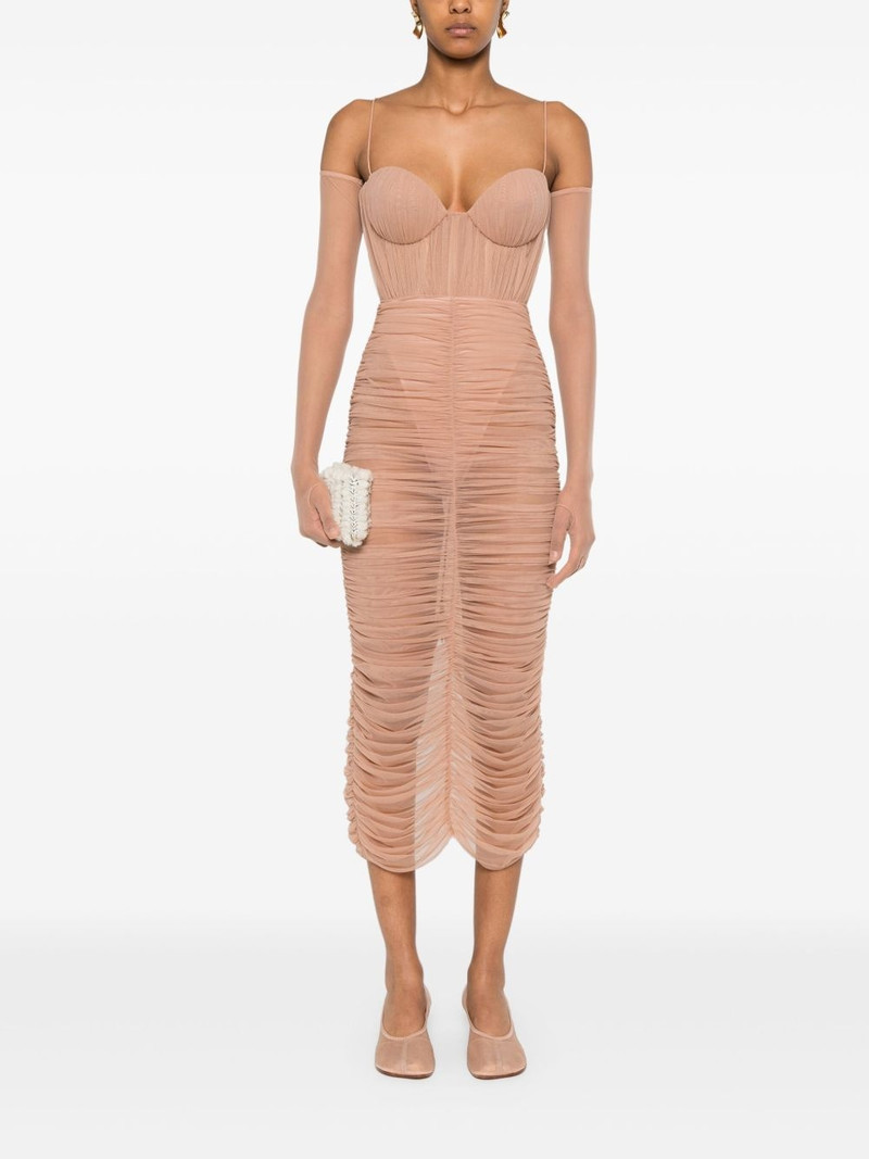 ALEX PERRY ruched mesh midi dress outlook