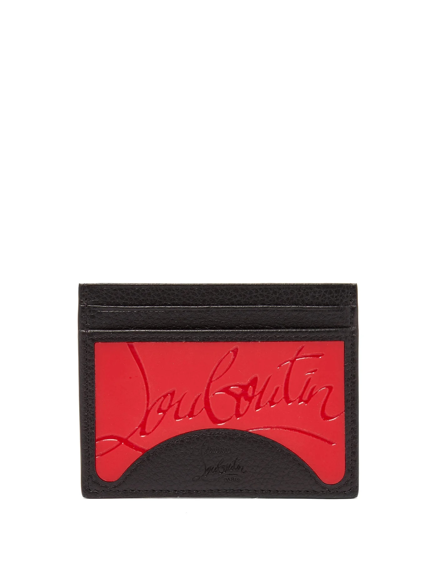 Debossed-logo grained-leather cardholder - 1