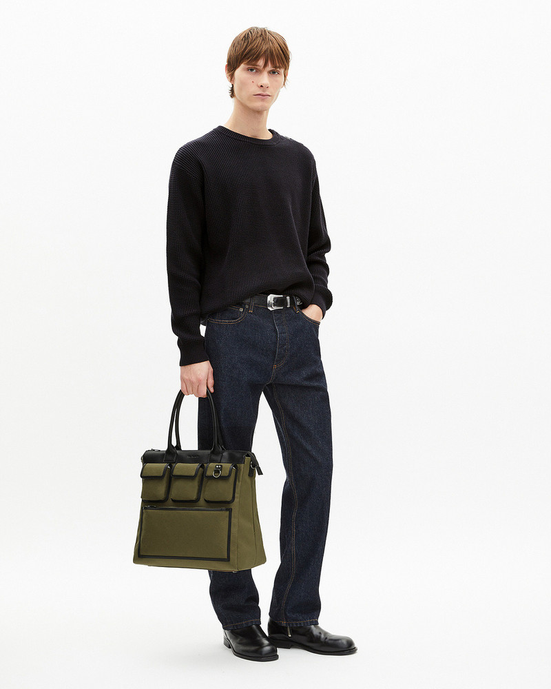 KHAKI CANVAS AND LEATHER TOTE BAG 5