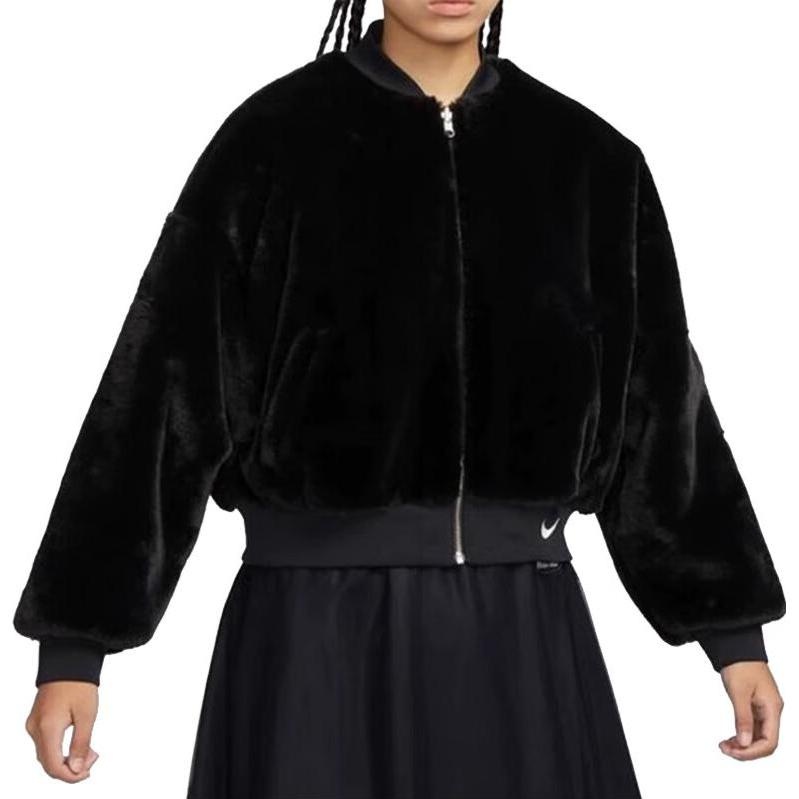 (WMNS) Nike Sportswear Reversible Faux Fur Bomber Jacket 'Black' FB8693-010 - 3