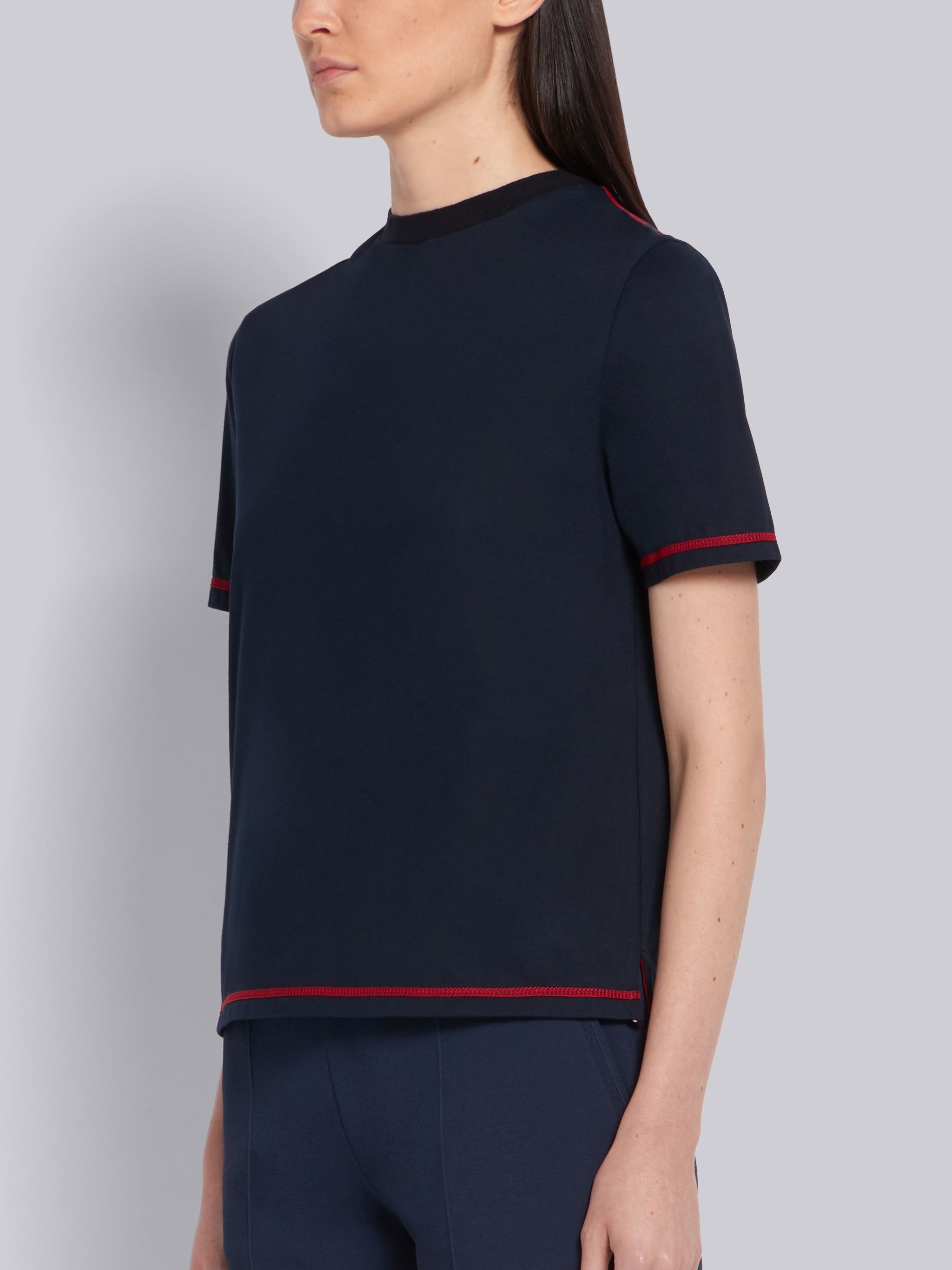 Navy Weight Jersey Contrast Stitch Short Sleeve Tee - 2