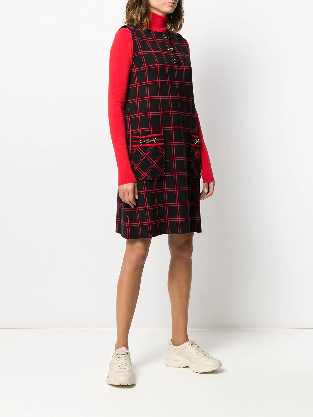 sleeveless checked mini dress - 3