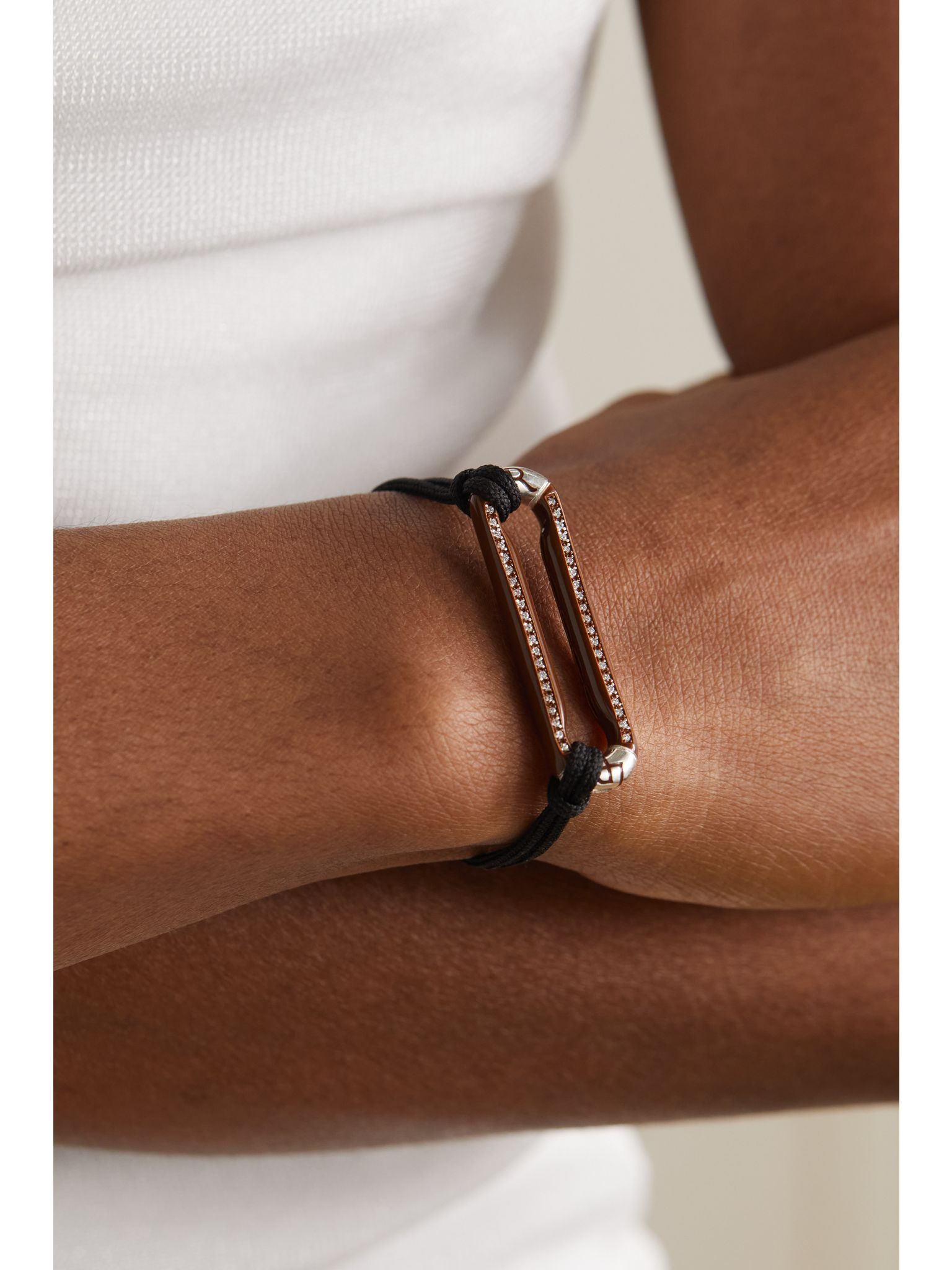 Sterling silver, cord, enamel and diamond bracelet Black - 2