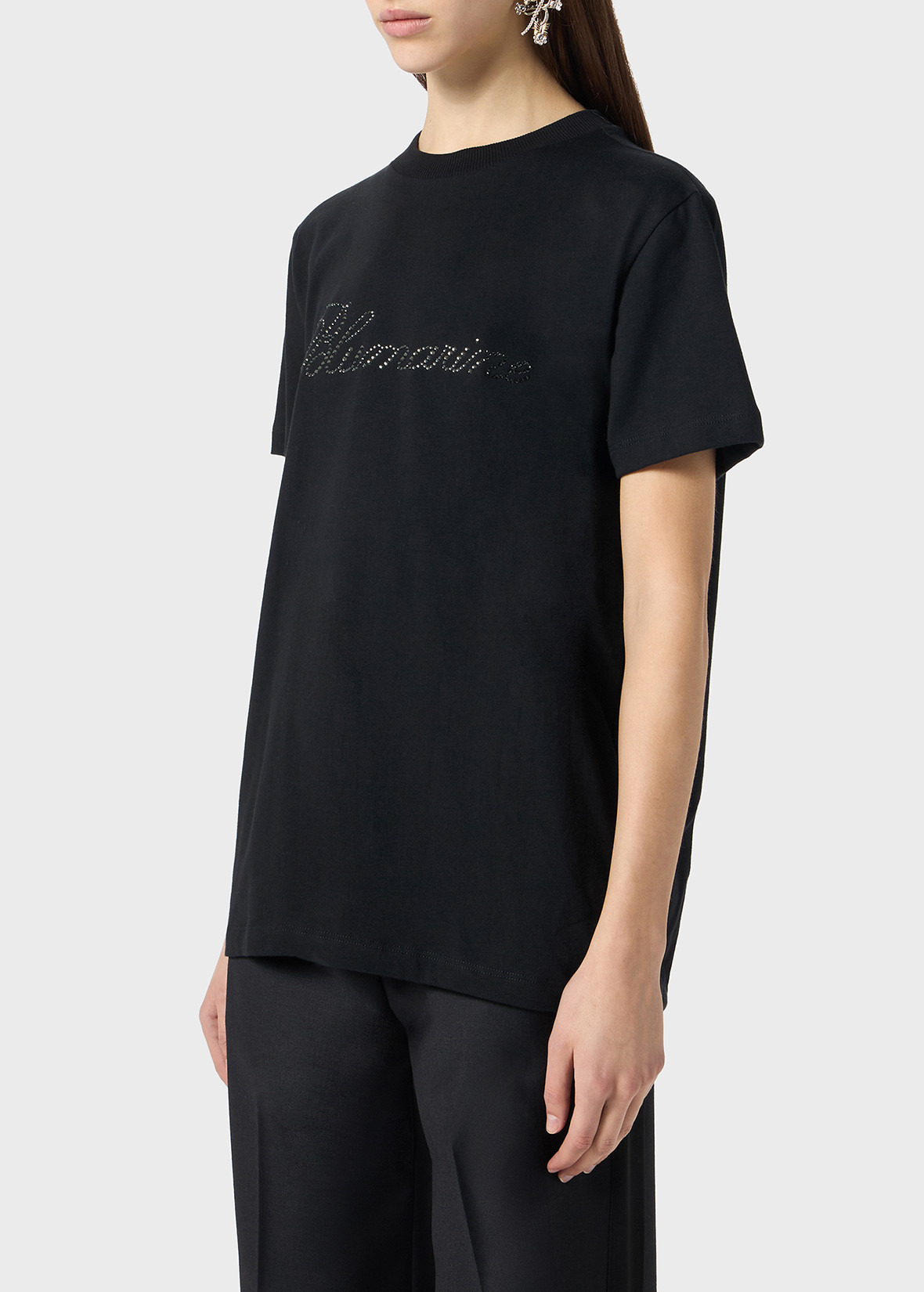 JERSEY T-SHIRT WITH BLUMARINE LOGO EMBROIDERY IN RHINESTONES - 5