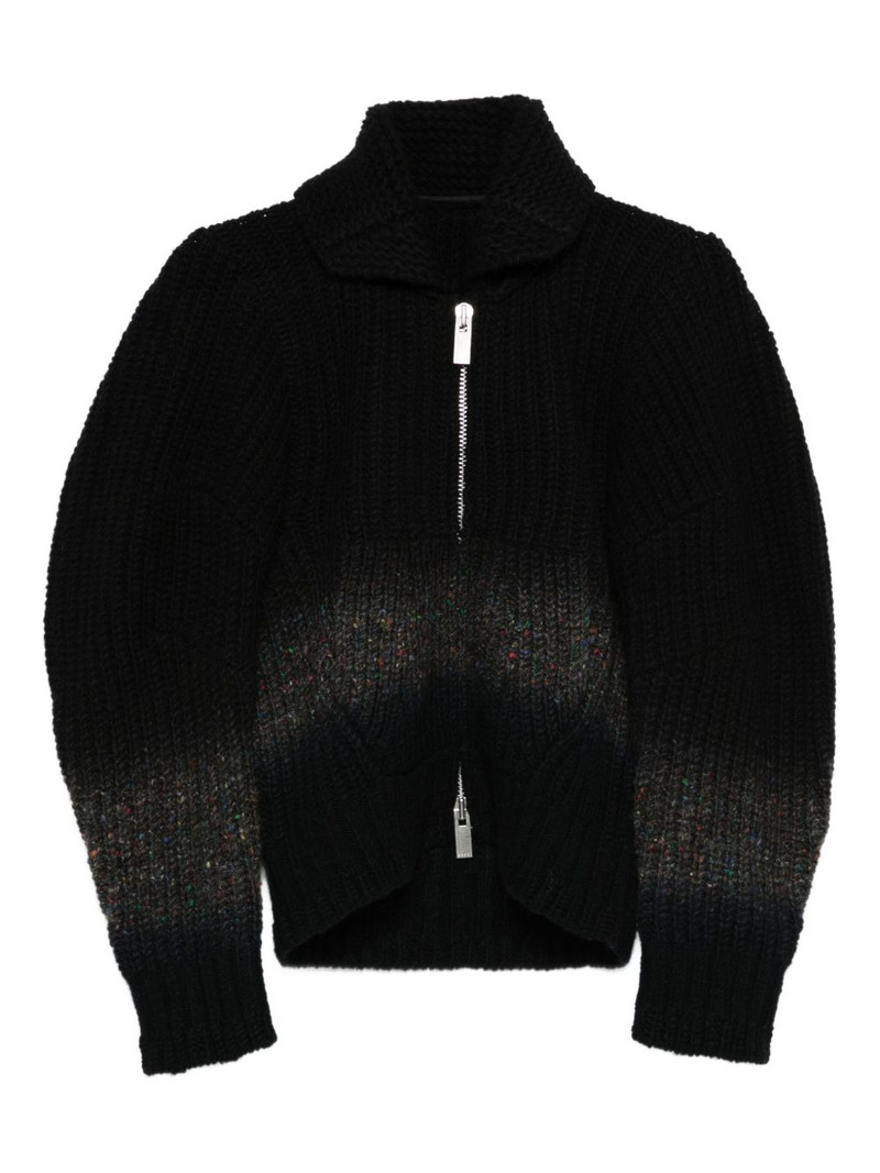zip-front speckled cardigan 1