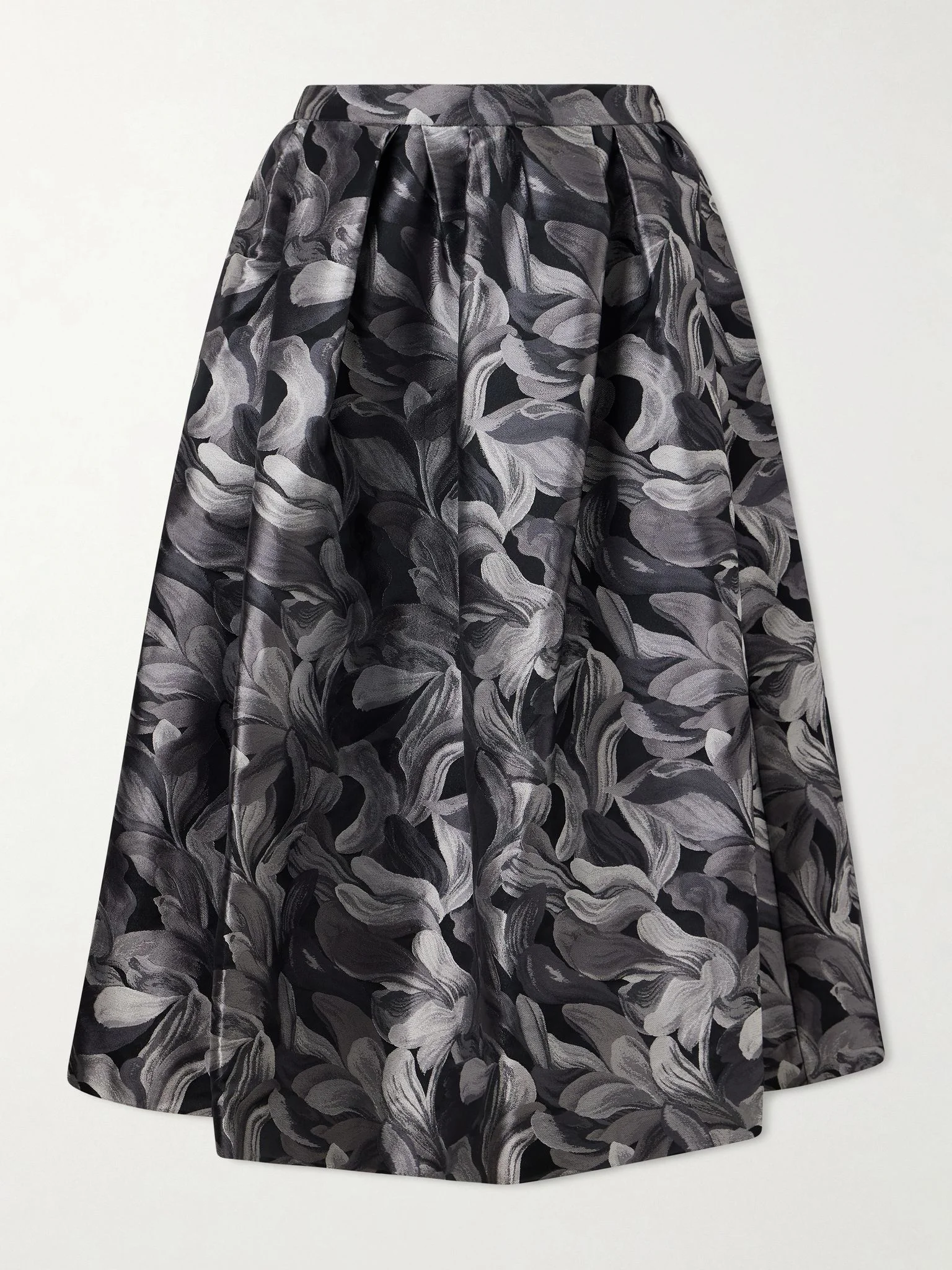 Pleated brocade midi skirt Black - 1