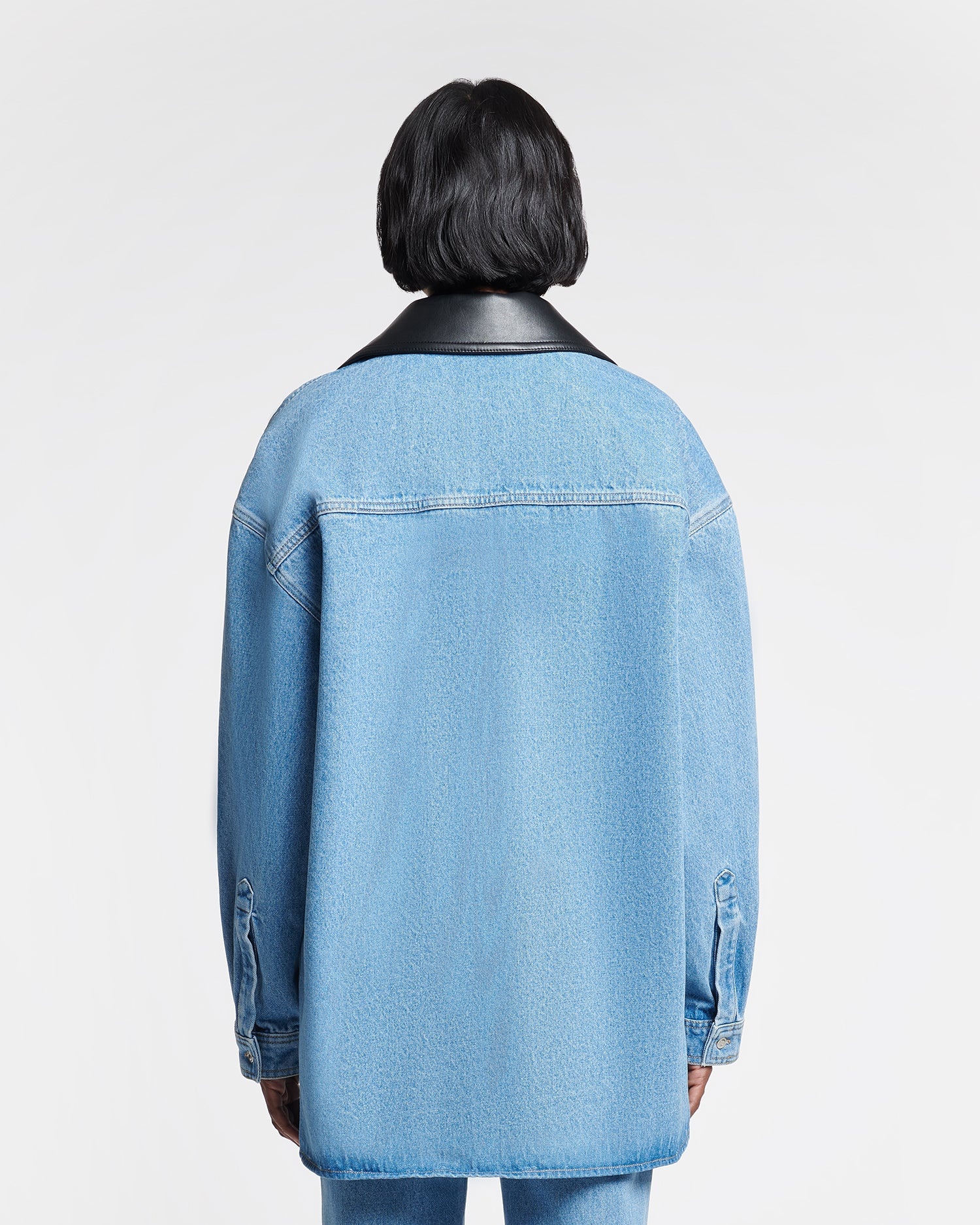 Leather-Trimmed Denim Shirt - 8