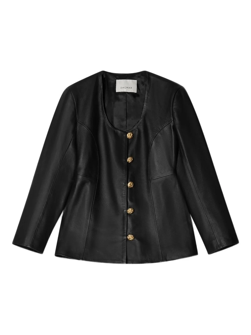 scoop-neck leather jacket - 1