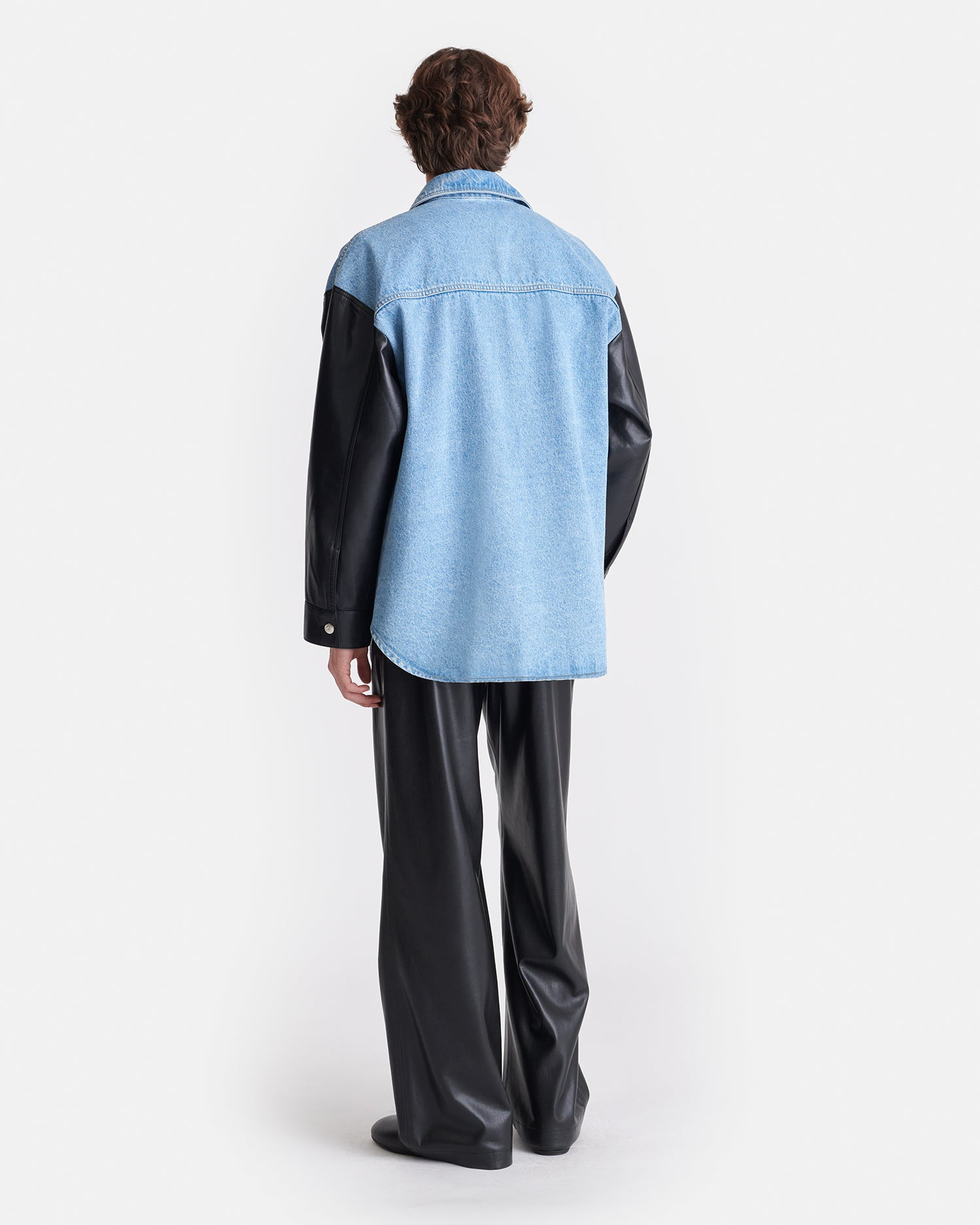 Denim and Regenerated Leather Shirt - 7