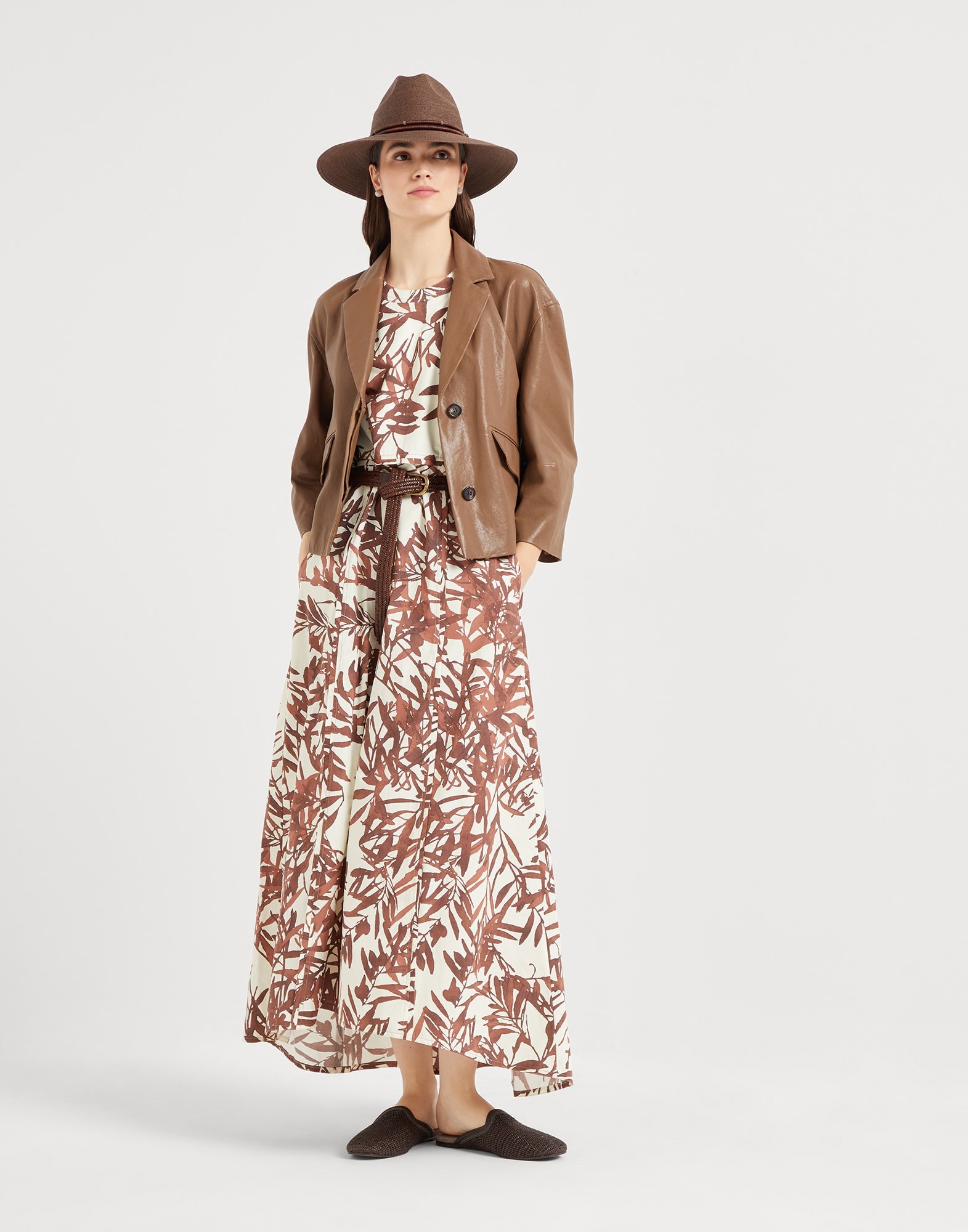 Cotton herbarium print poplin halterneck dress with monili - 5