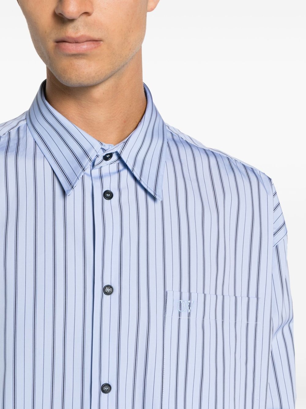 logo-embroidered striped shirt - 5
