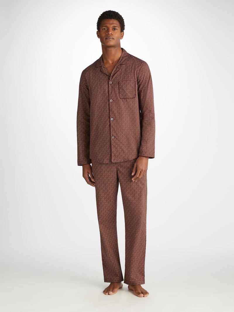 Derek Rose Men's Modern Fit Pajamas Ledbury 72 Cotton Batiste Burgundy outlook