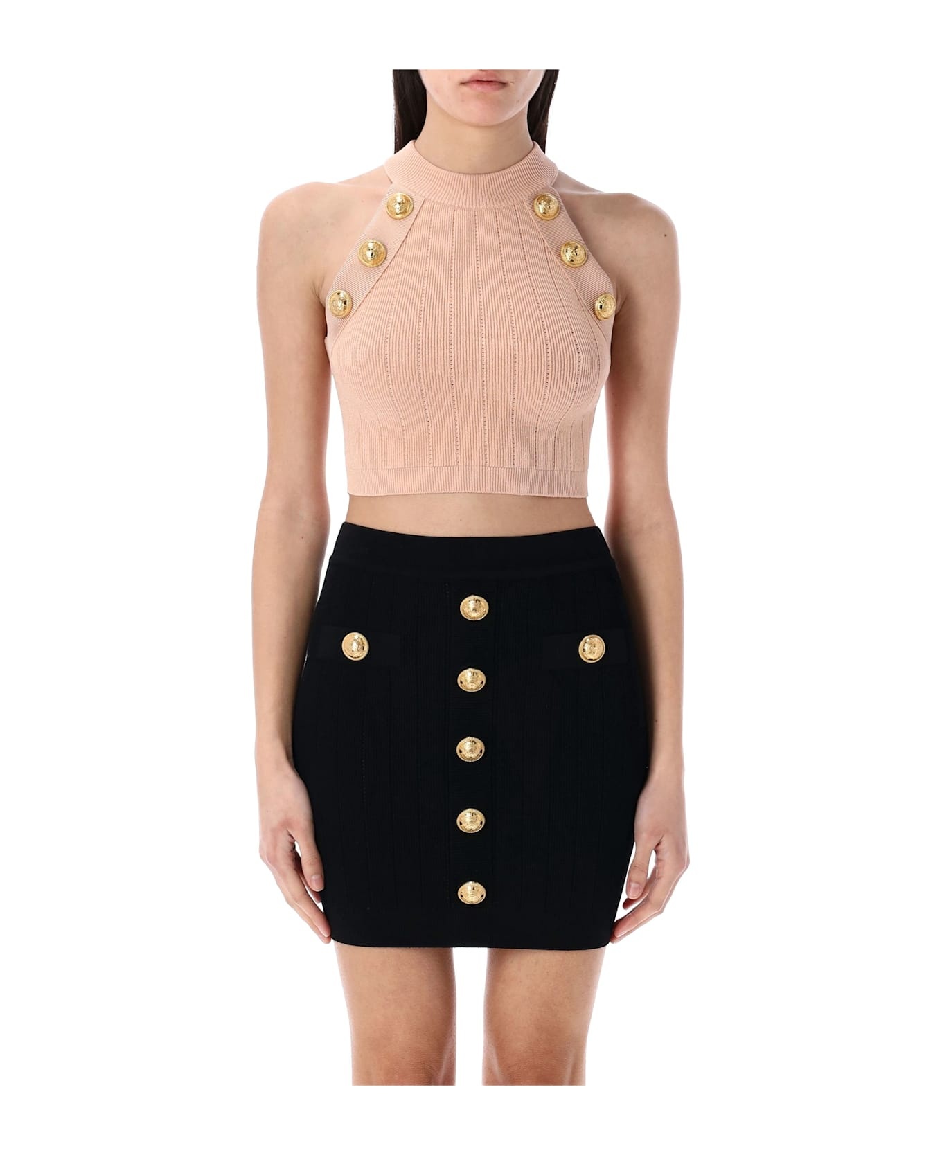 6-button Knit Halterneck Top - 2
