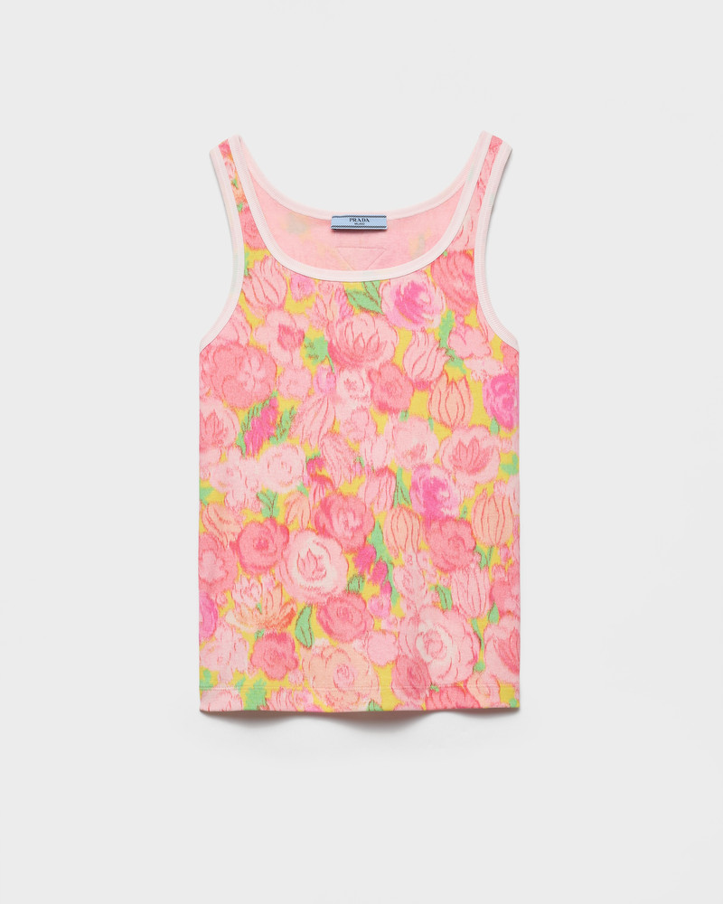 Printed ribbed knit cotton tank top 1