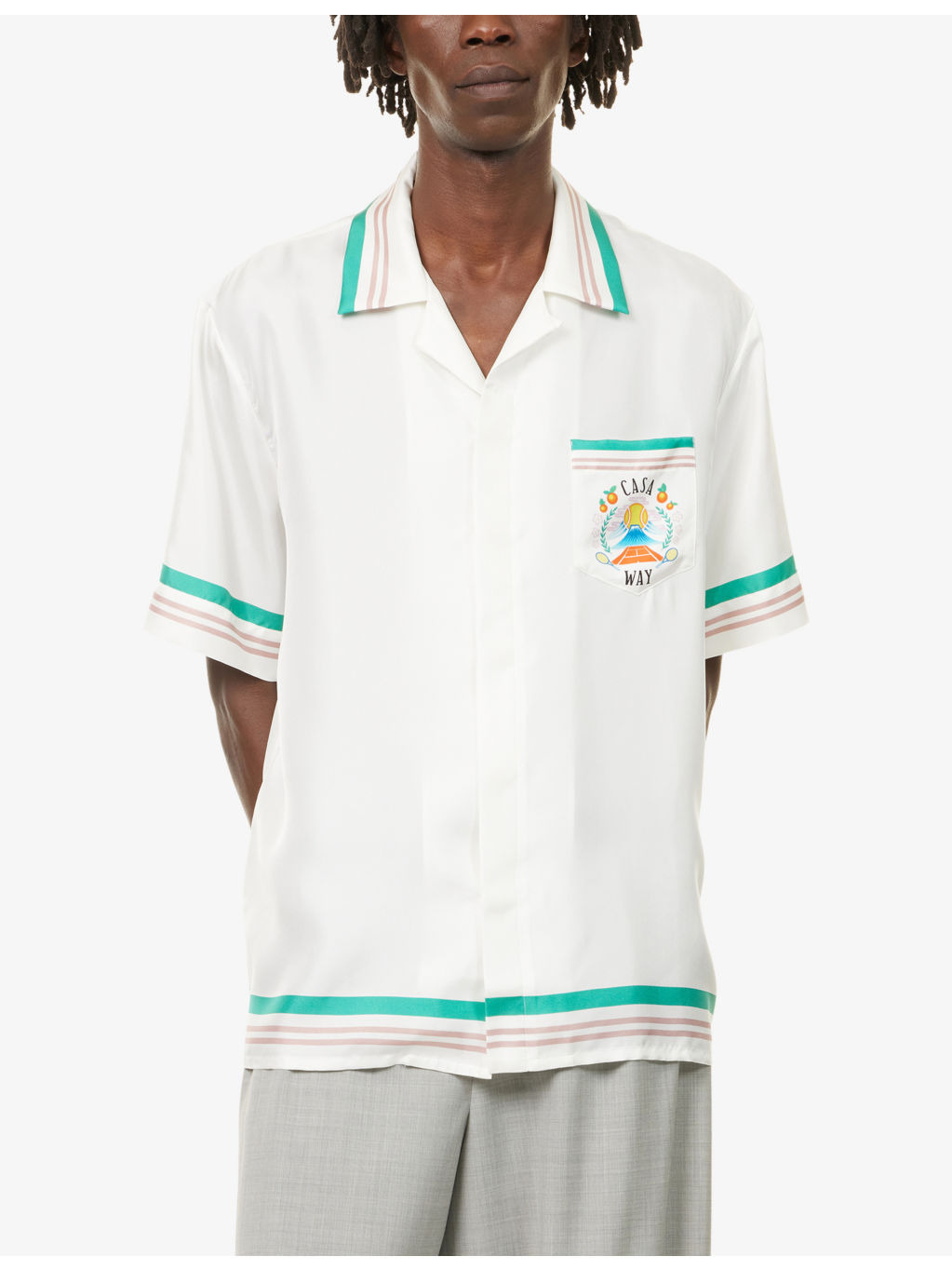 Cuban-Collar Graphic-Pattern Silk Shirt - 3