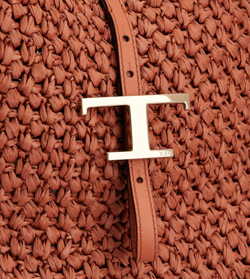 T TIMELESS BUCKET BAG IN RAFFIA AND LEATHER MINI - ORANGE 6