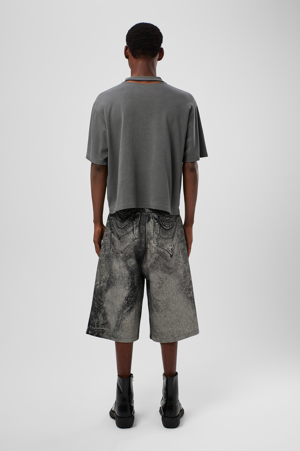Black-Grey Denim Shorts - 5