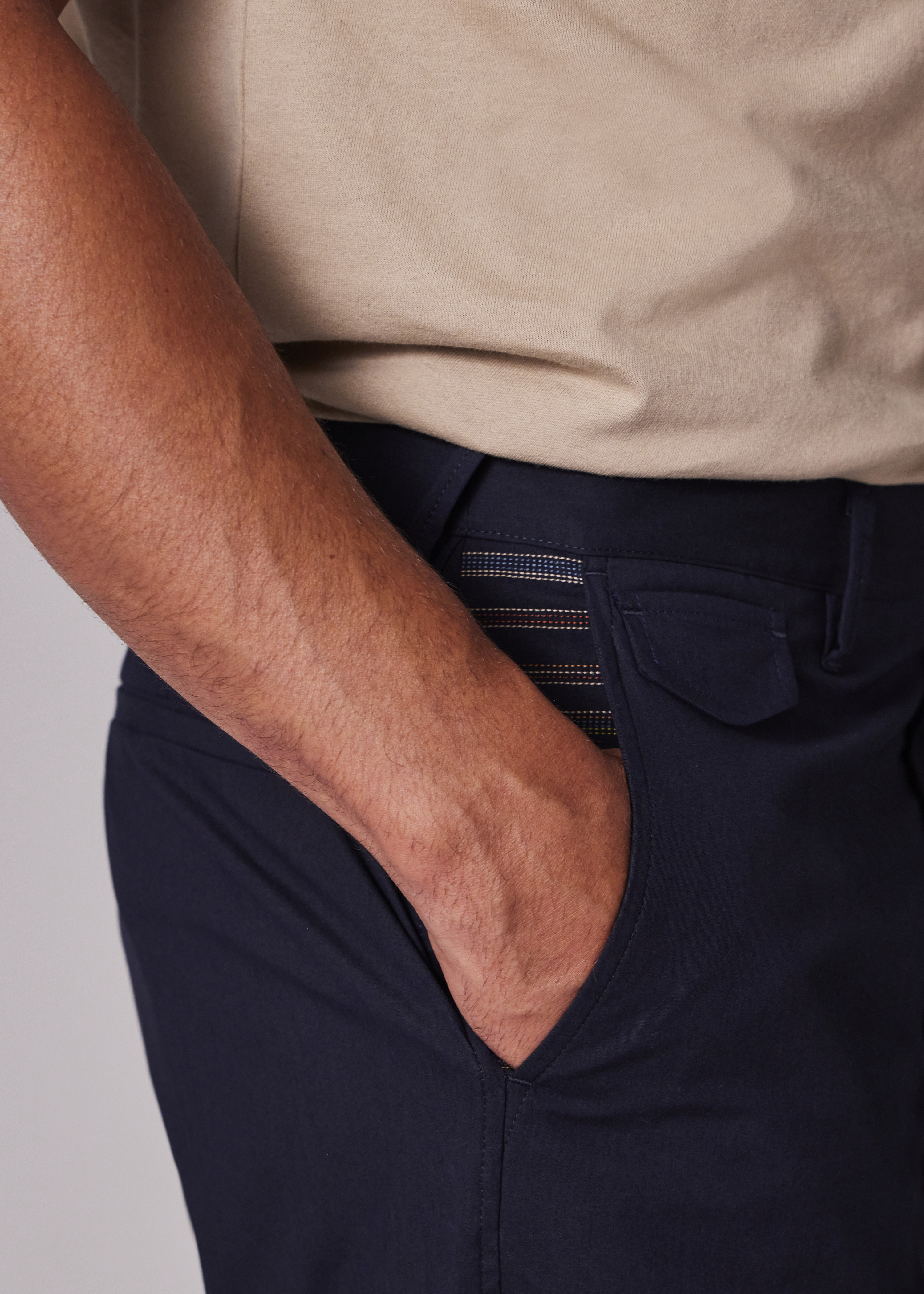 Mid-Fit Navy Cotton-Blend 'Embroidered Stripe' Chinos - 11