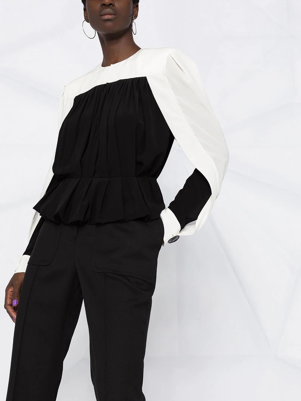 two-tone pleated silk blouse - 5