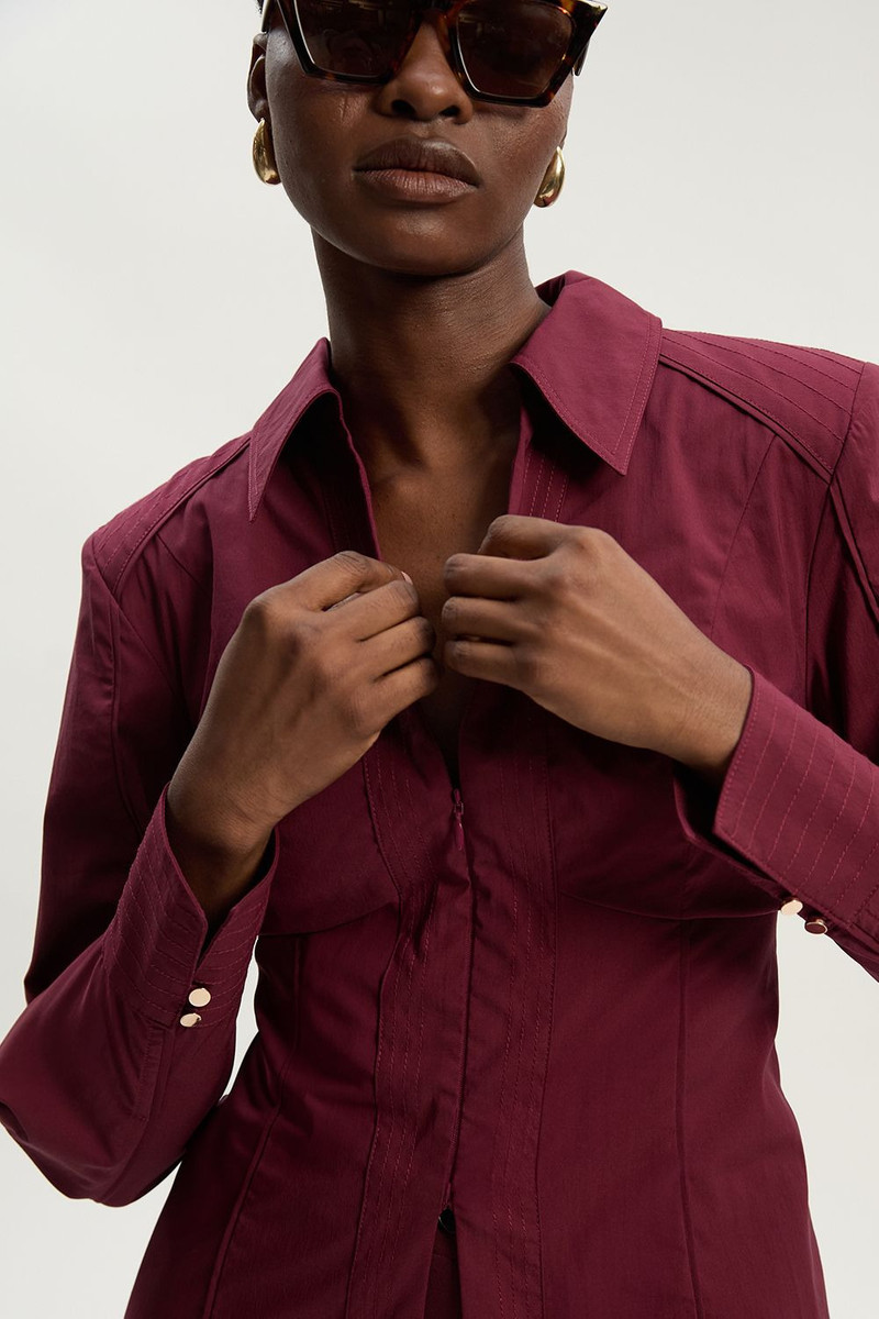 KAREN MILLEN Pleated Detail Cotton Woven Long Sleeve Shirt outlook