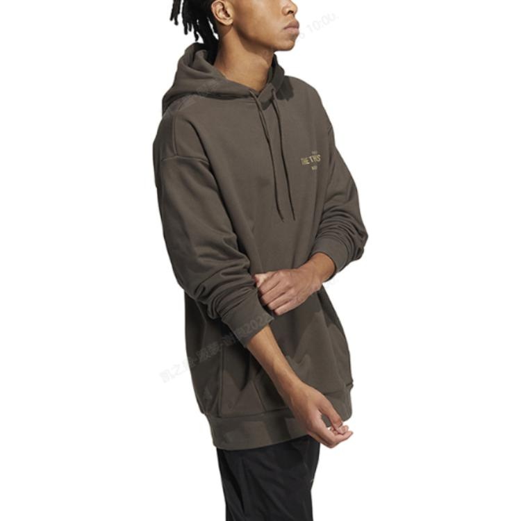 adidas Solid Color Pocket Alphabet Loose Casual Hooded Long Sleeves Hoodie Men's Brown IB2736 - 4