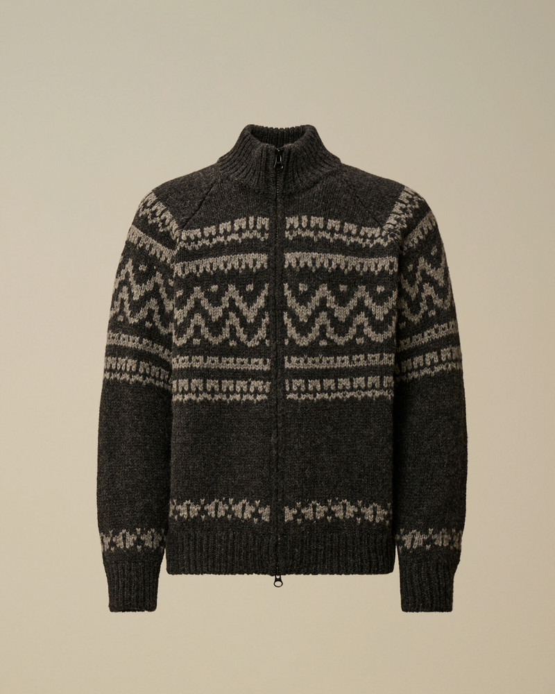 Jacquard Wool Logo Full Zip Cardigan 1