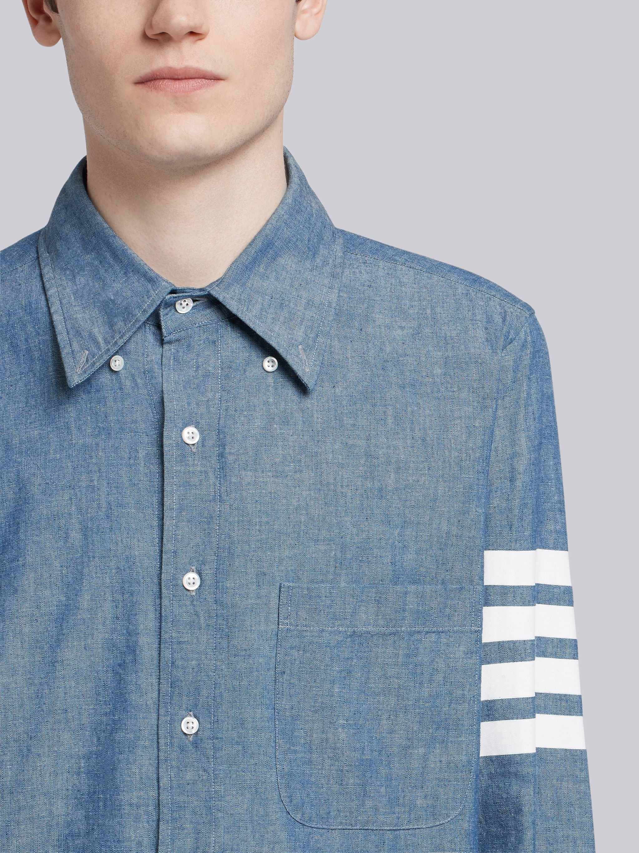 Blue Chambray Printed 4-bar Nametag Straight Fit Shirt - 6