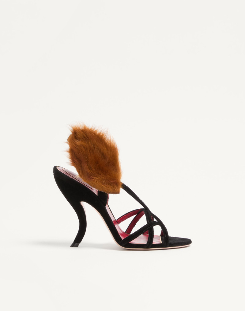 FETISHIQUE VELVET SANDAL WITH FUR LEAF 105MM 1