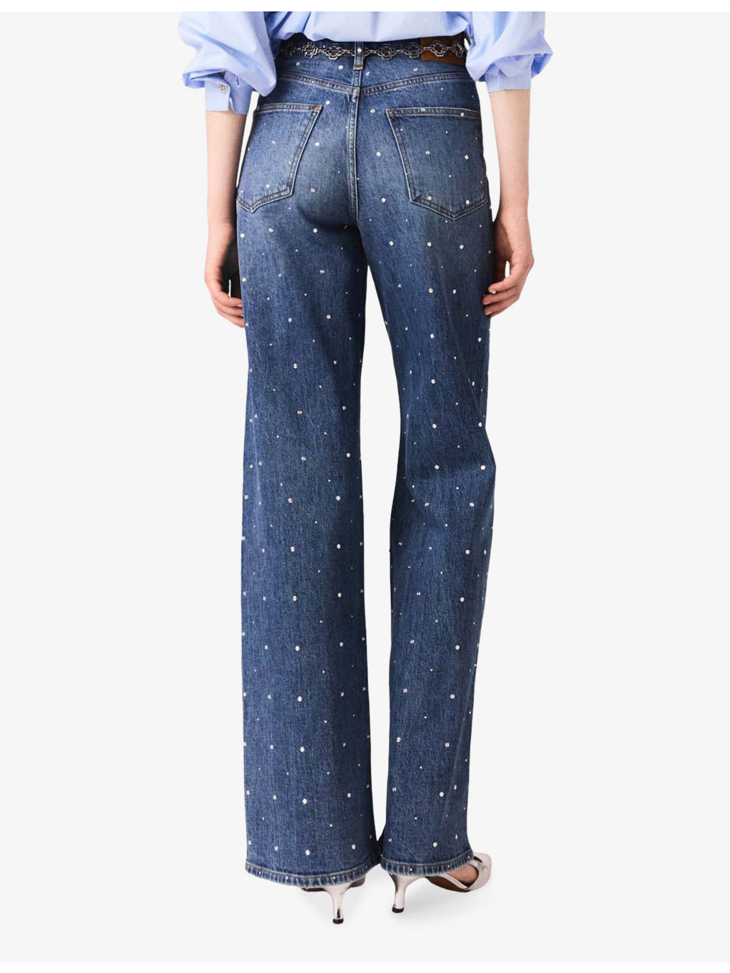 Stud-Embellished Wide-Leg High-Rise Stretch-Denim Jeans - 5