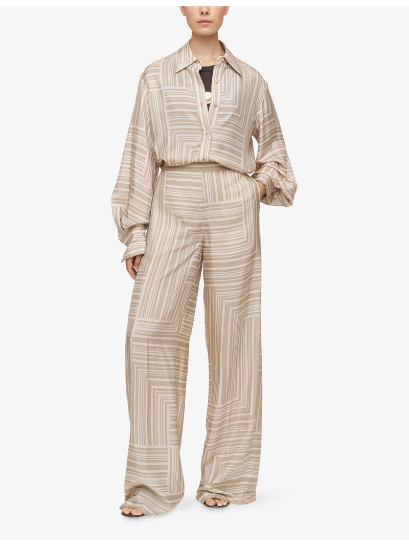 JOSEPH Dijon Grid-Print Wide-Leg Silk Trousers outlook