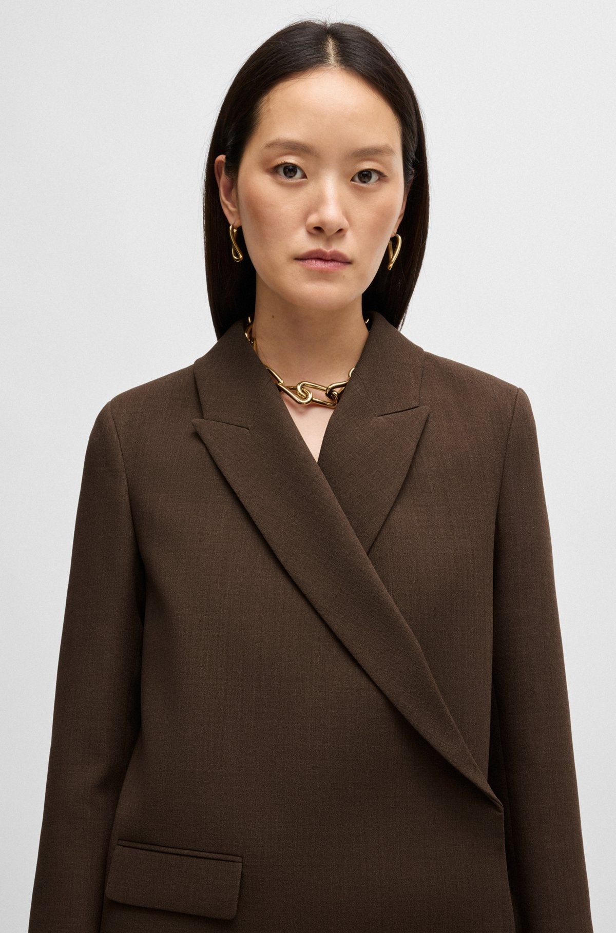 WRAP-FRONT BLAZER IN MELANGE WOOL CREPE - 5