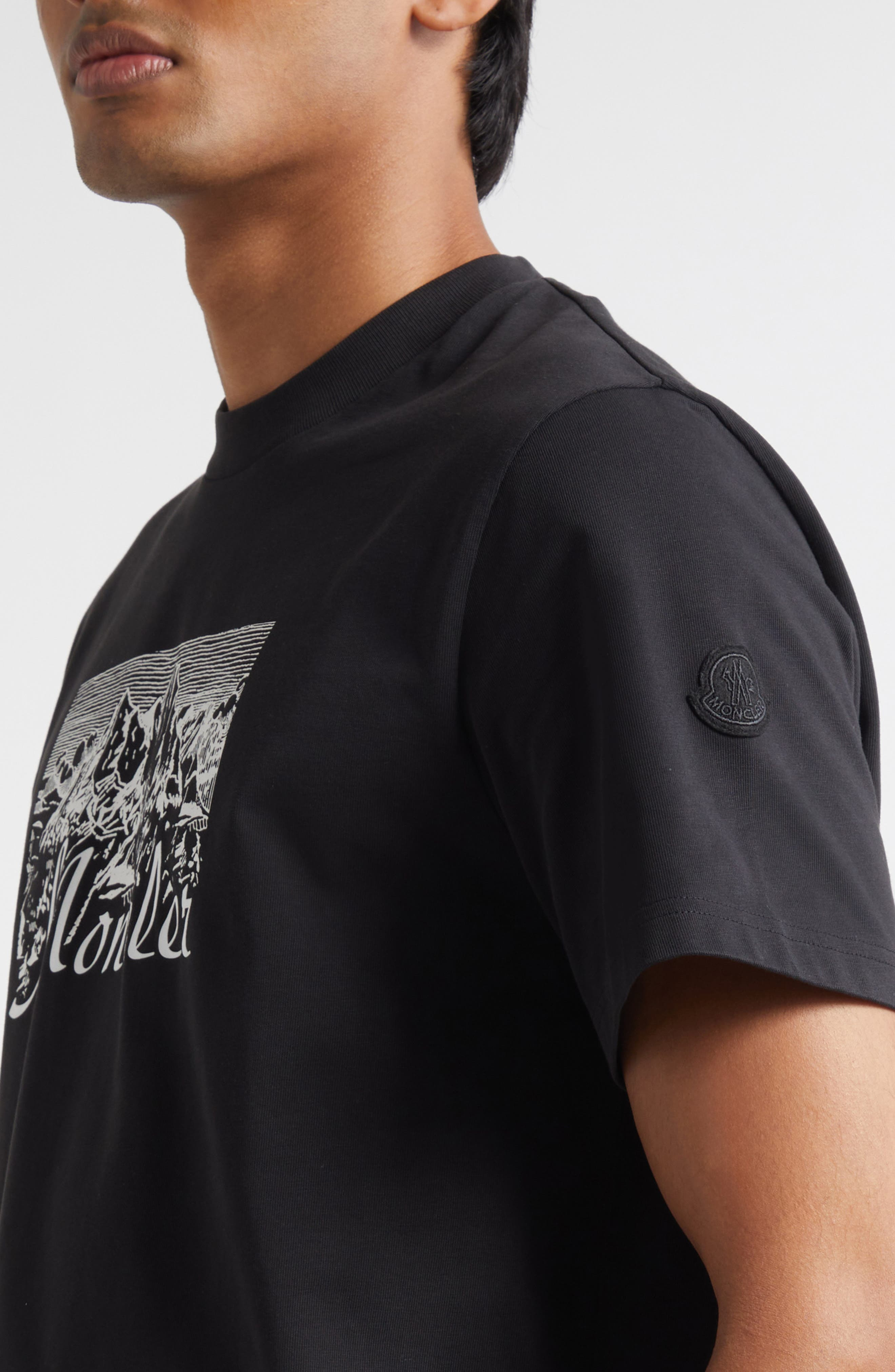 Moncler Black Mountain Logo Cotton Graphic T-Shirt in Smoky Black at Nordstrom - 5