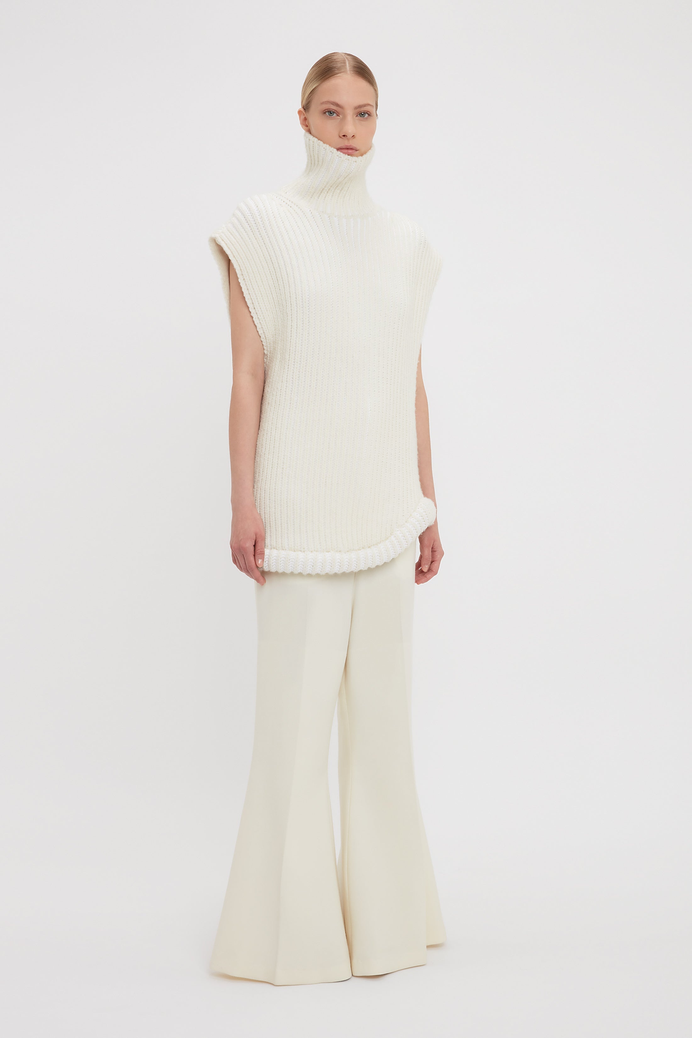 Sleeveless High Neck Knit Jumper In Ivory - 3