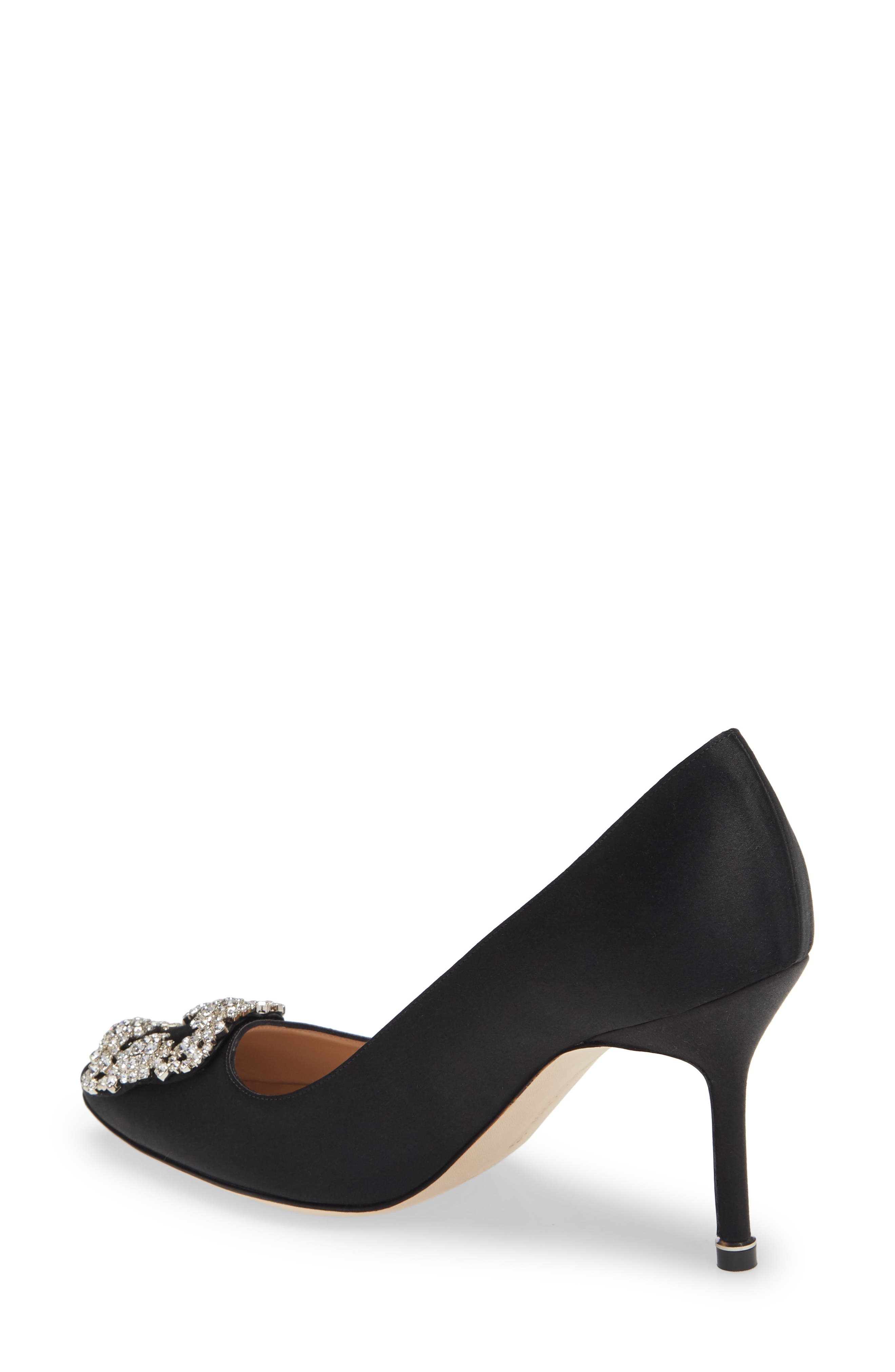 Manolo Blahnik Hangisi Crystal Buckle Pump in Black Satin/Clear Buckle at Nordstrom - 2