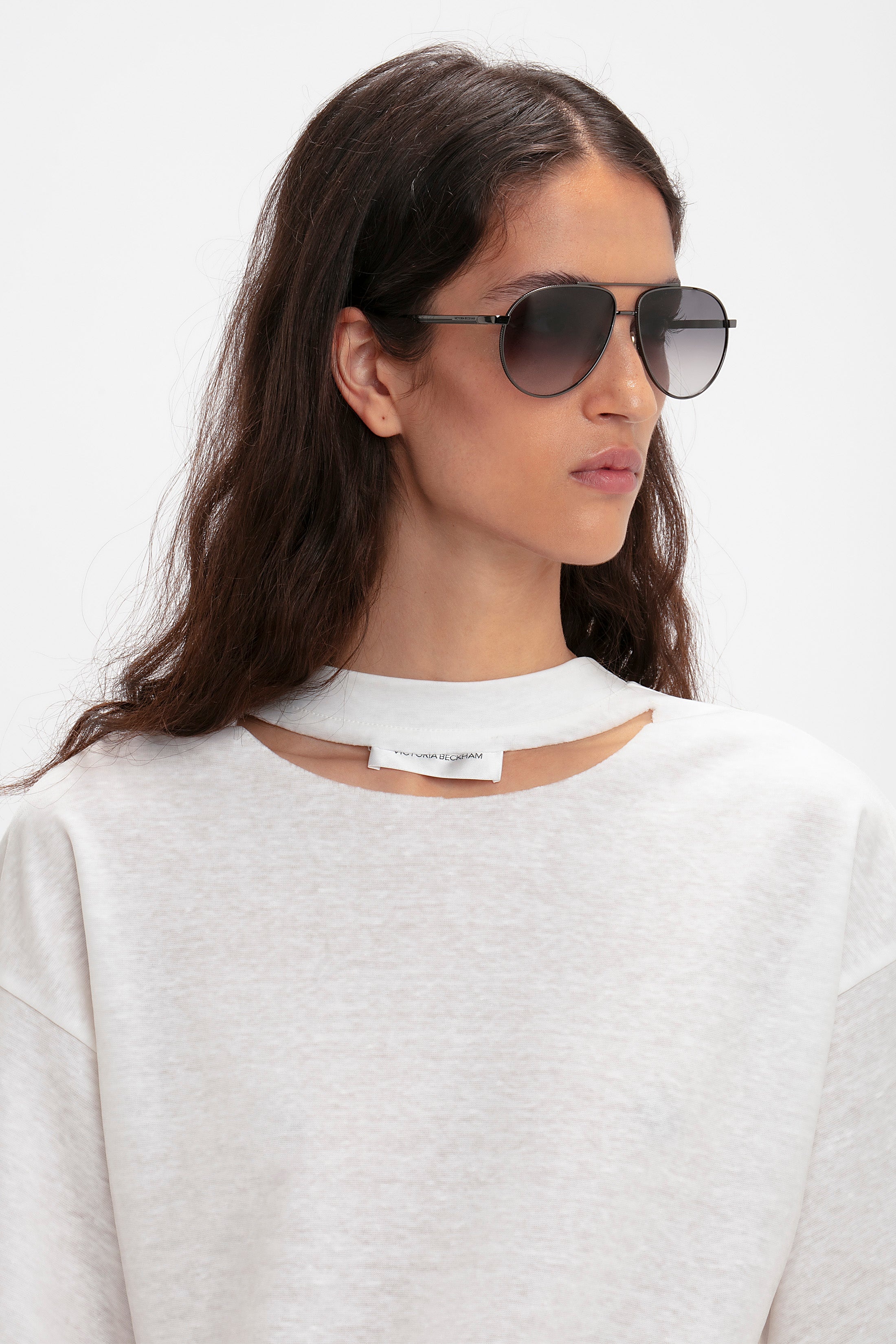 V Metal Pilot Sunglasses In Grey Gradient - 8