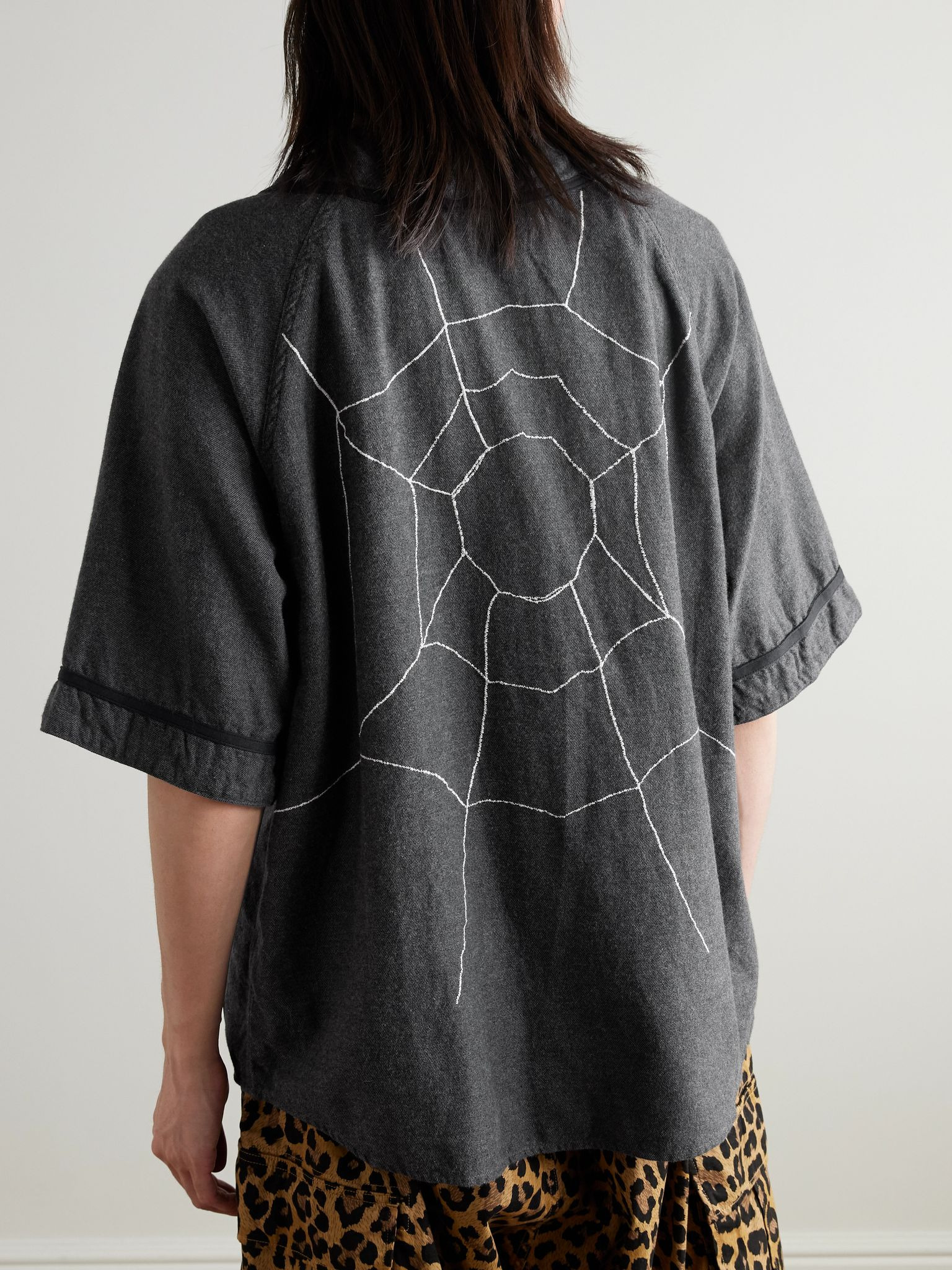 Embroidered Felt-Trimmed Cotton and Wool-Blend Shirt Gray - 4