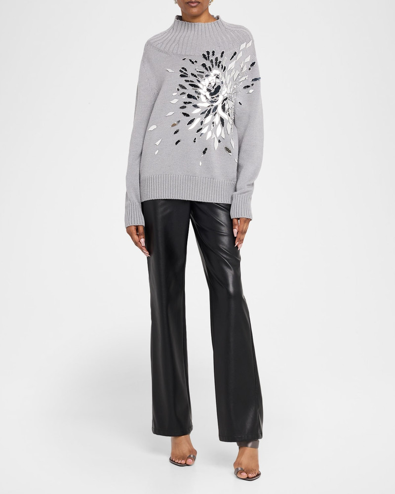 Oscar de la Renta Shattered Glass Embroidered Mockneck Sweater outlook