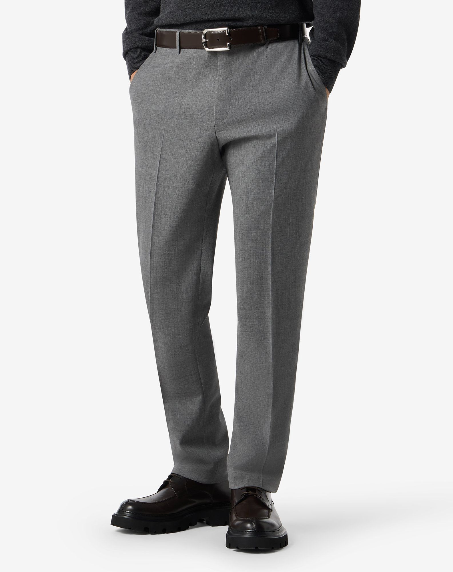 Melange grey stretch wool bengaline trousers - 3