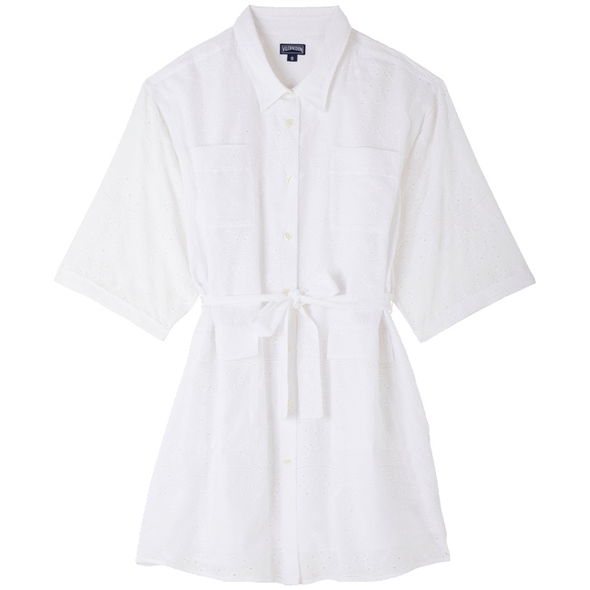 Women Cotton Shirt Dress Broderies Anglaises - 1