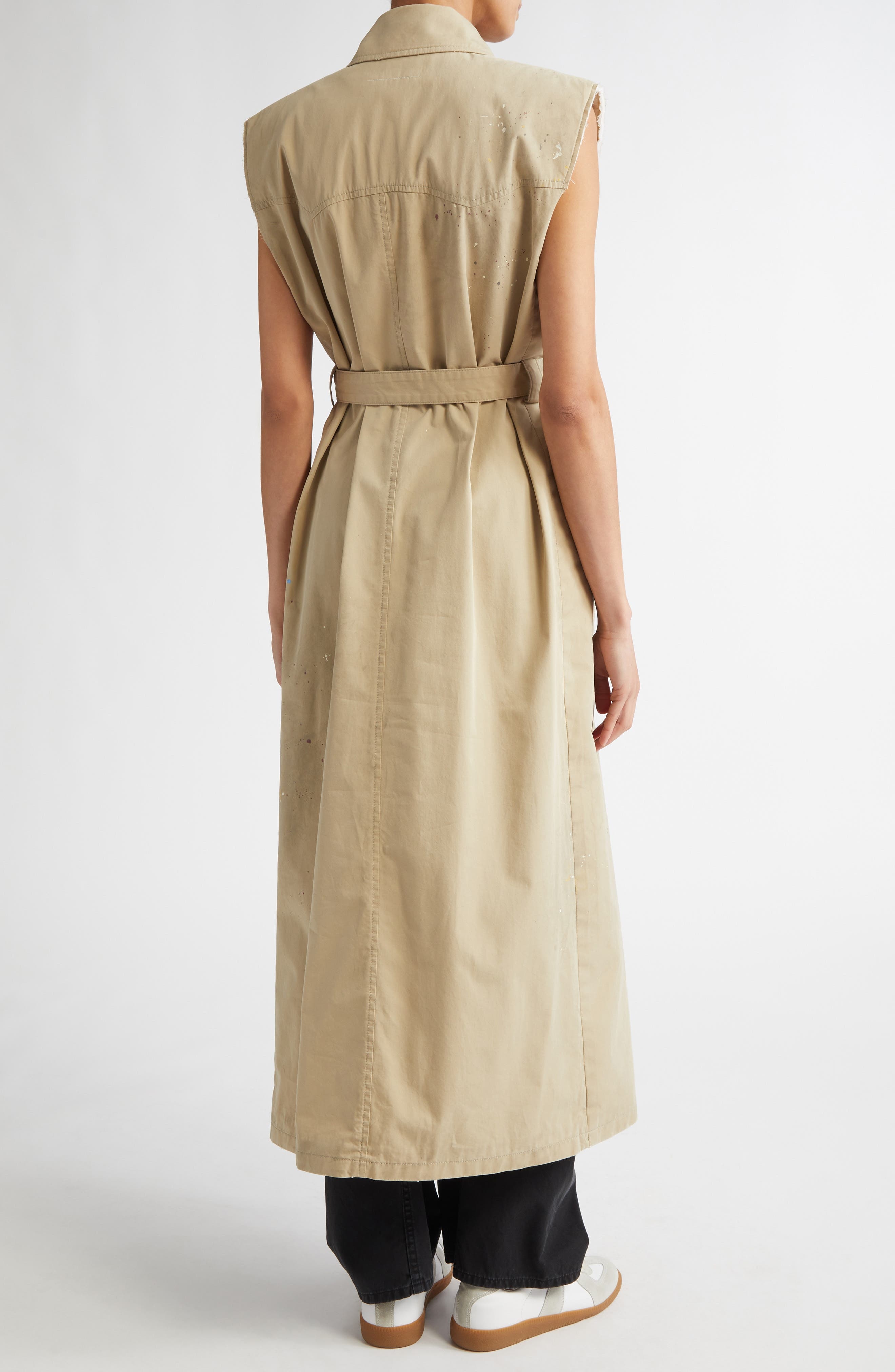 MM6 Maison Margiela Paint Splatter Belted Gabardine Vest in Beige at Nordstrom - 3