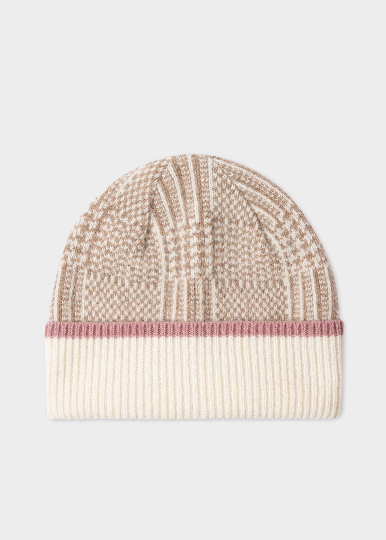 Cream 'Prince of Wales Check' Lambswool Beanie - 1