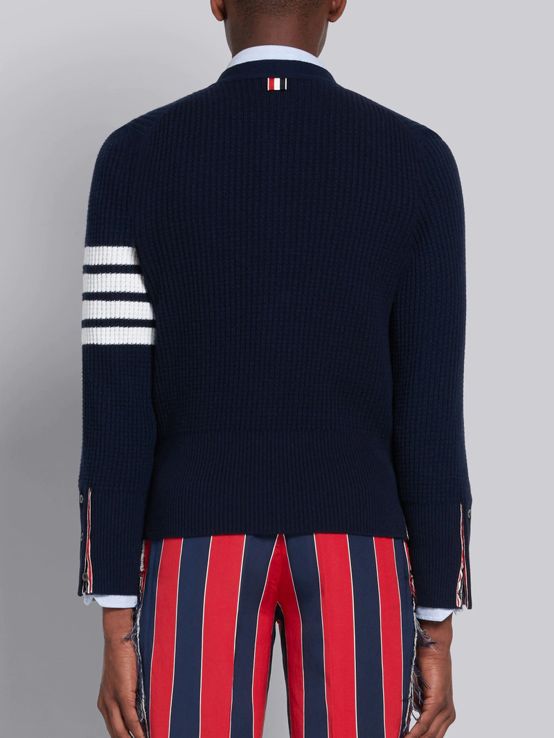 Navy Cashmere Waffle Stitch V-neck 4-Bar Cardigan 3