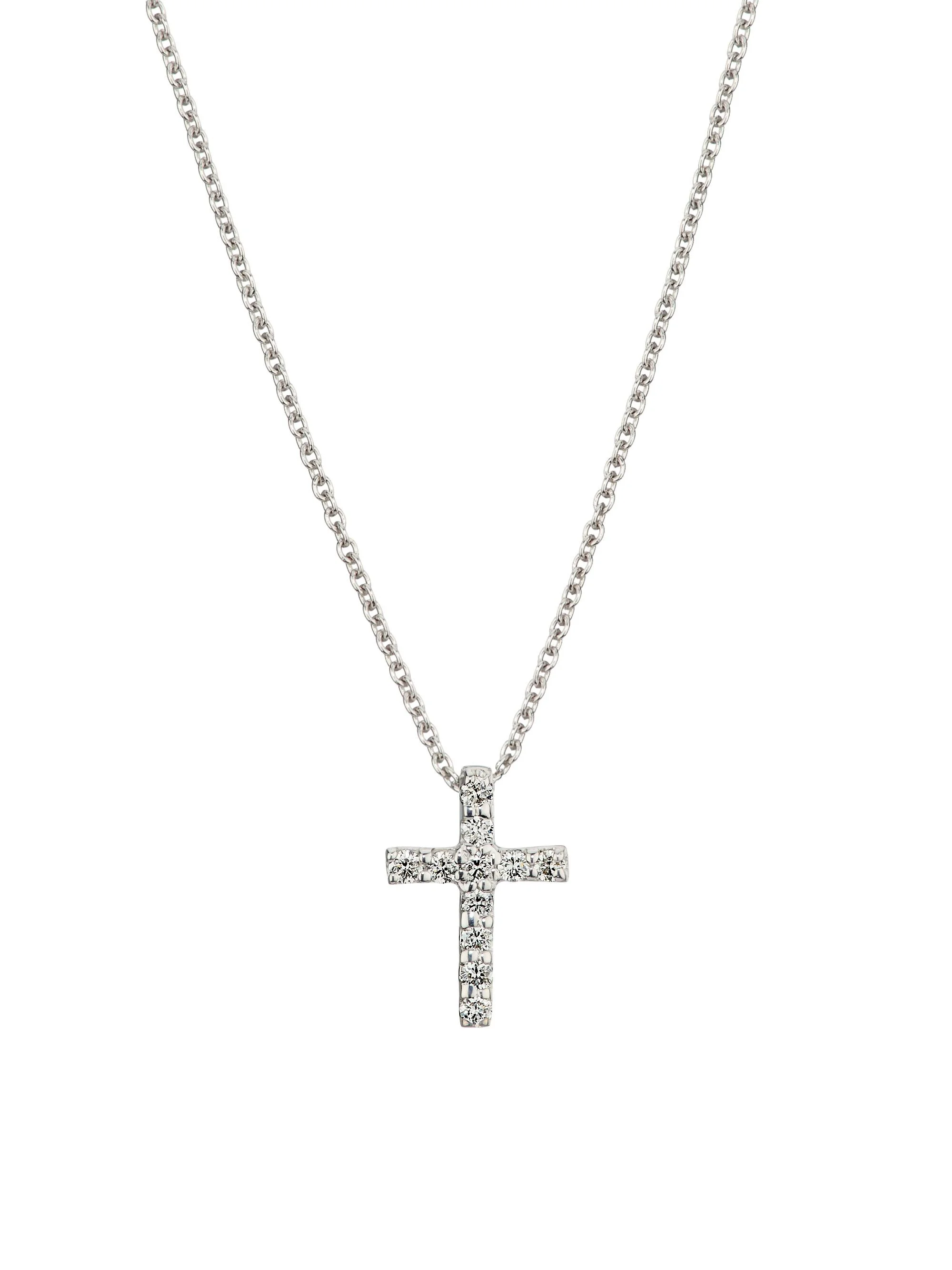 Women's Tiny Treasures Small Cross 18K White Gold, Ruby & 0.10 TCW Diamond Necklace - White Gold - 1