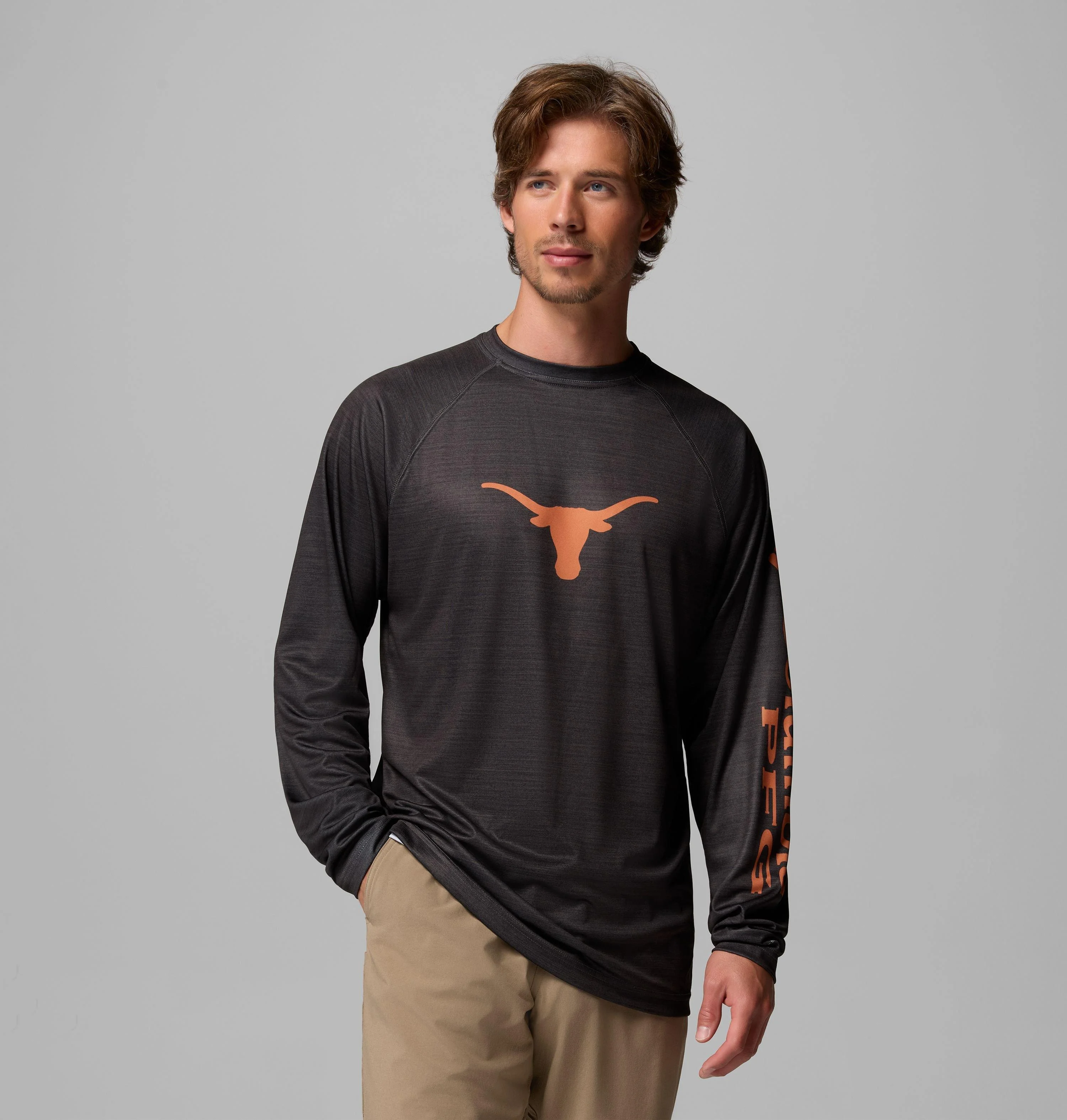 Men's Collegiate PFG Terminal Tackle Heather Long Sleeve Shirt - Texas - 1