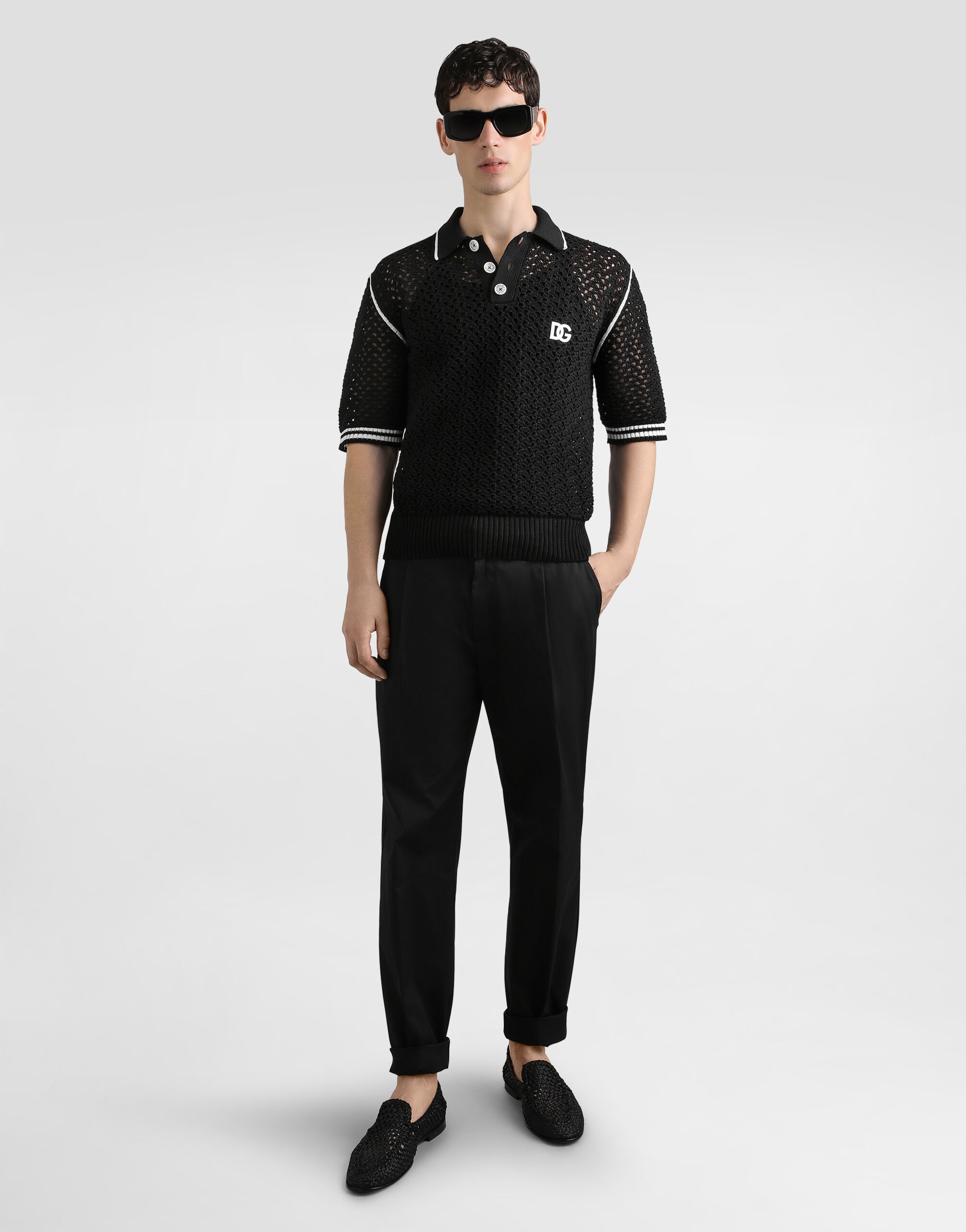 Crochet effect cotton polo shirt - 2