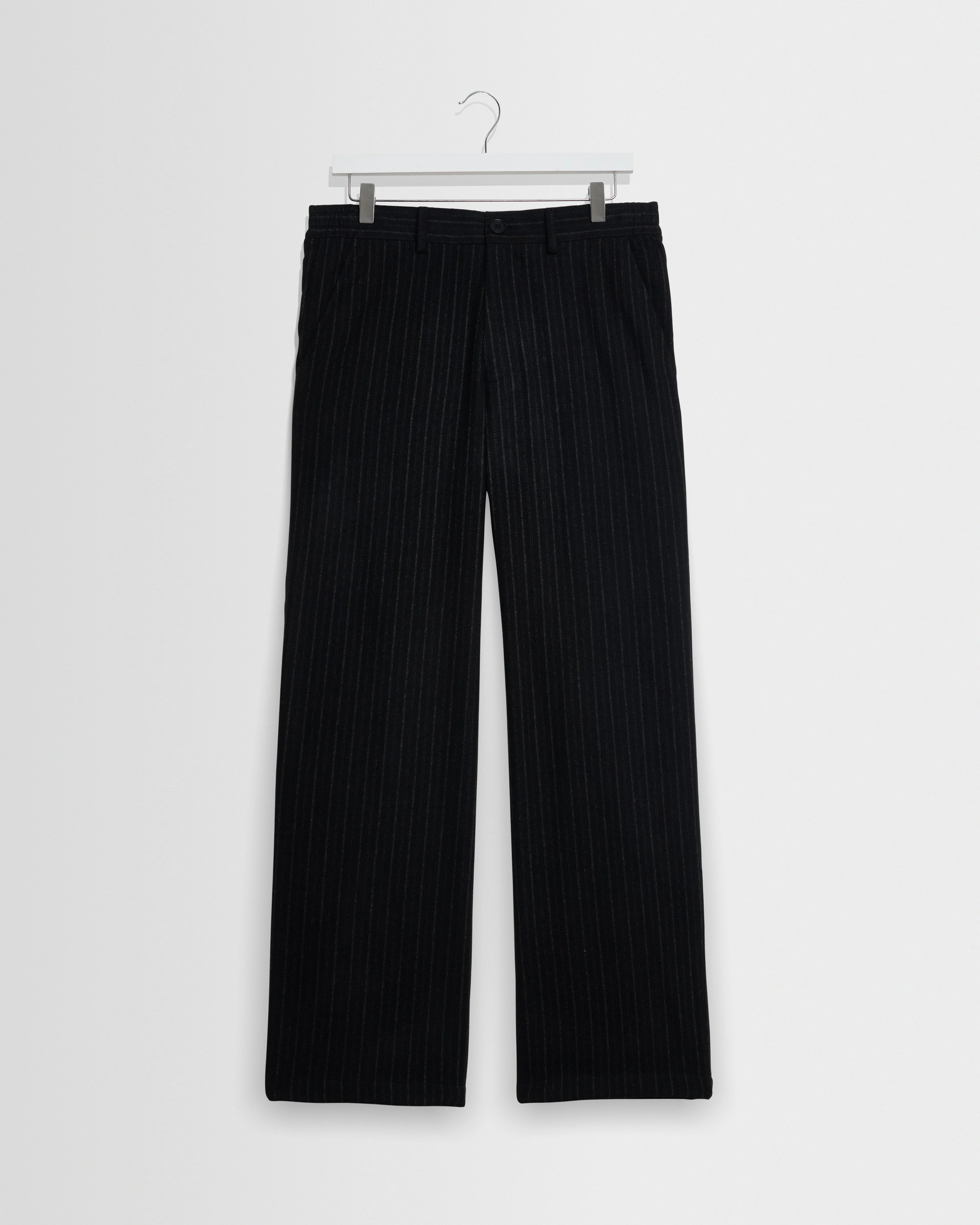 Malham - Black Italian Flannel Stripe Trouser - 1