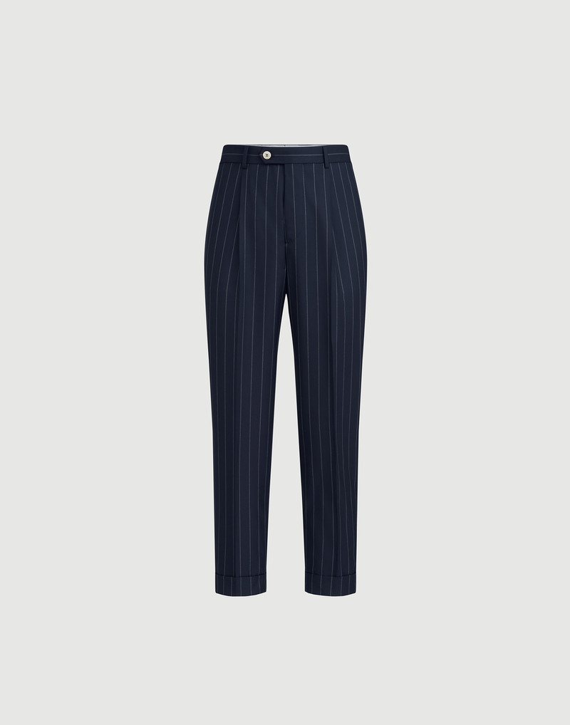 Super 150s virgin wool wide chalk stripe batavia trousers with pleat 1
