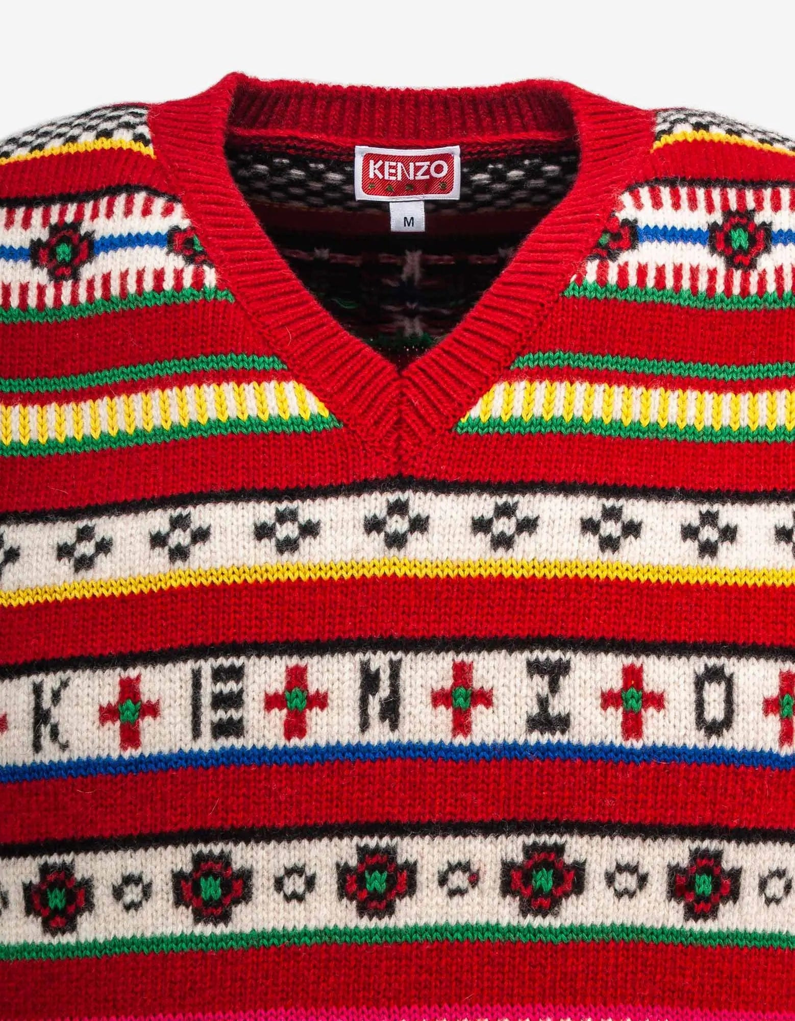 Kenzo Red Fair Isle Jacquard Sleeveless Jumper - 3