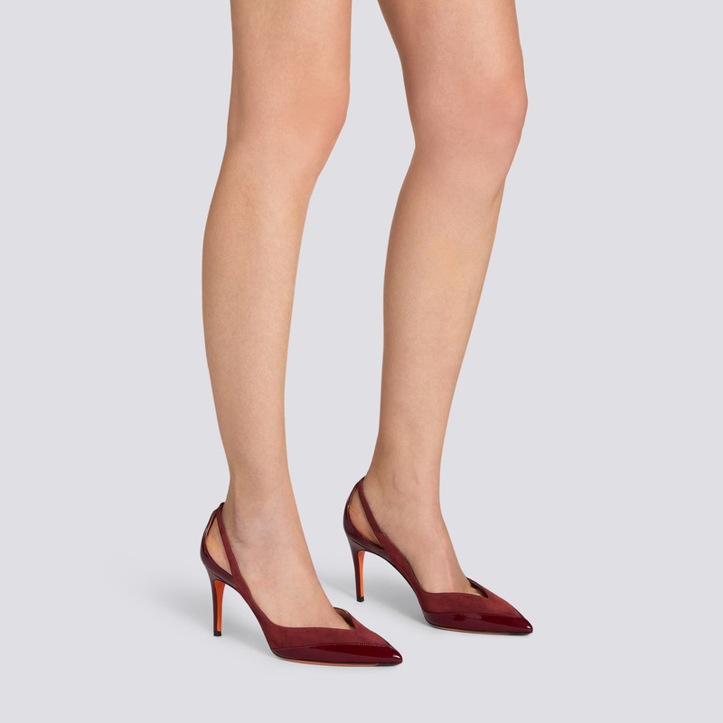 Santoni Women's burgundy patent leather and suede high-heel pump outlook