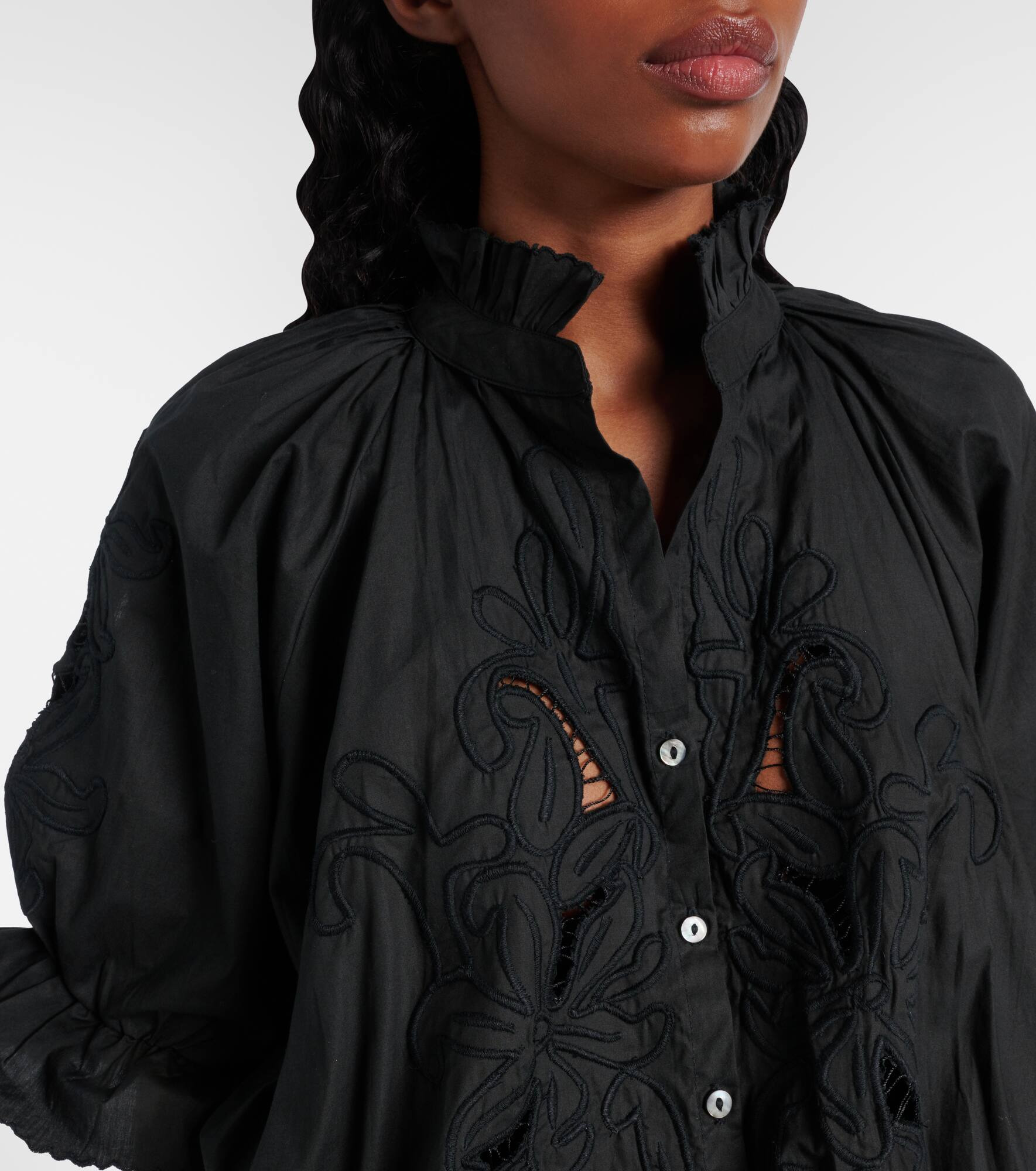 Embroidered cotton poplin minidress - 4